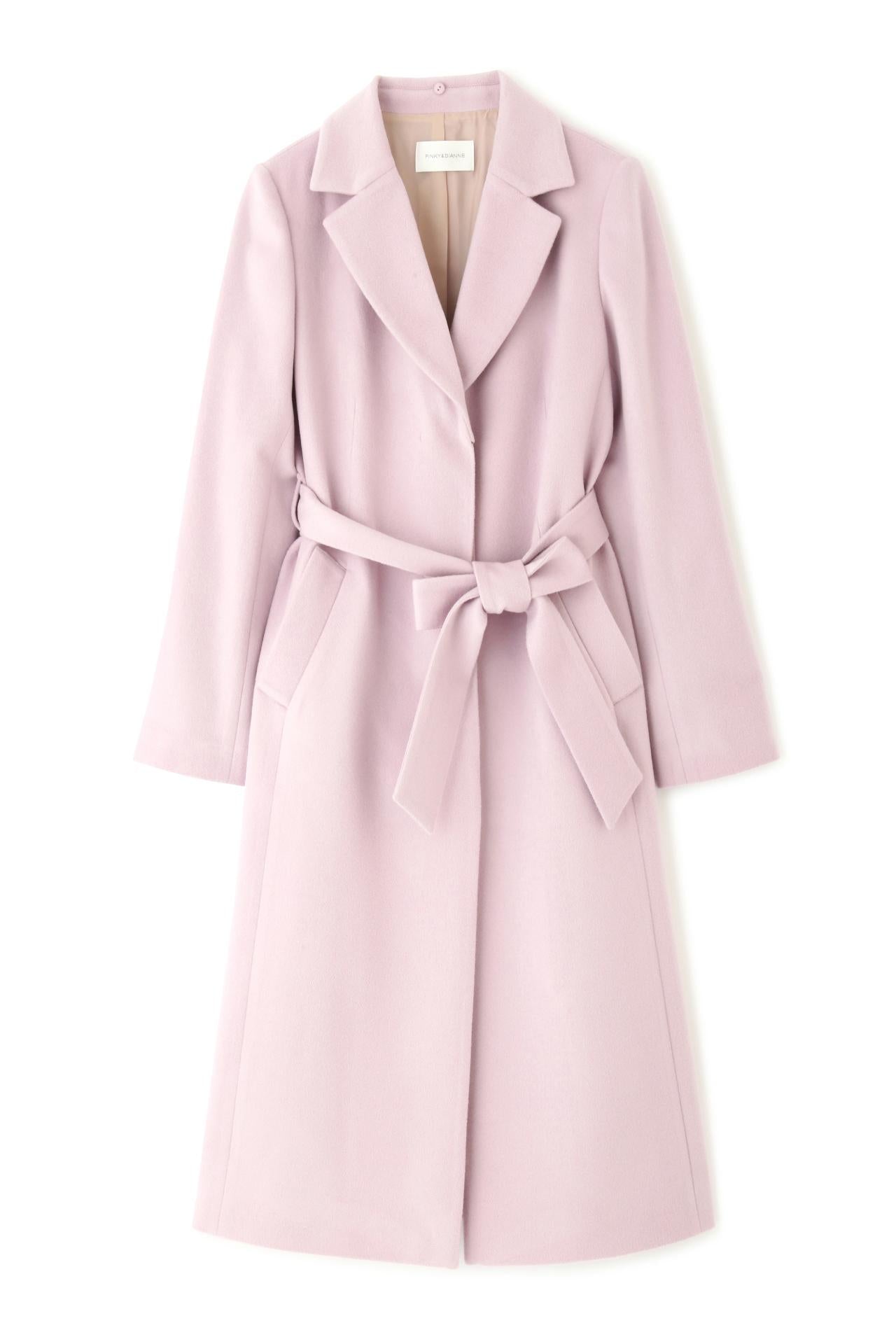 カシミヤ混ベルテッドコート ピンク