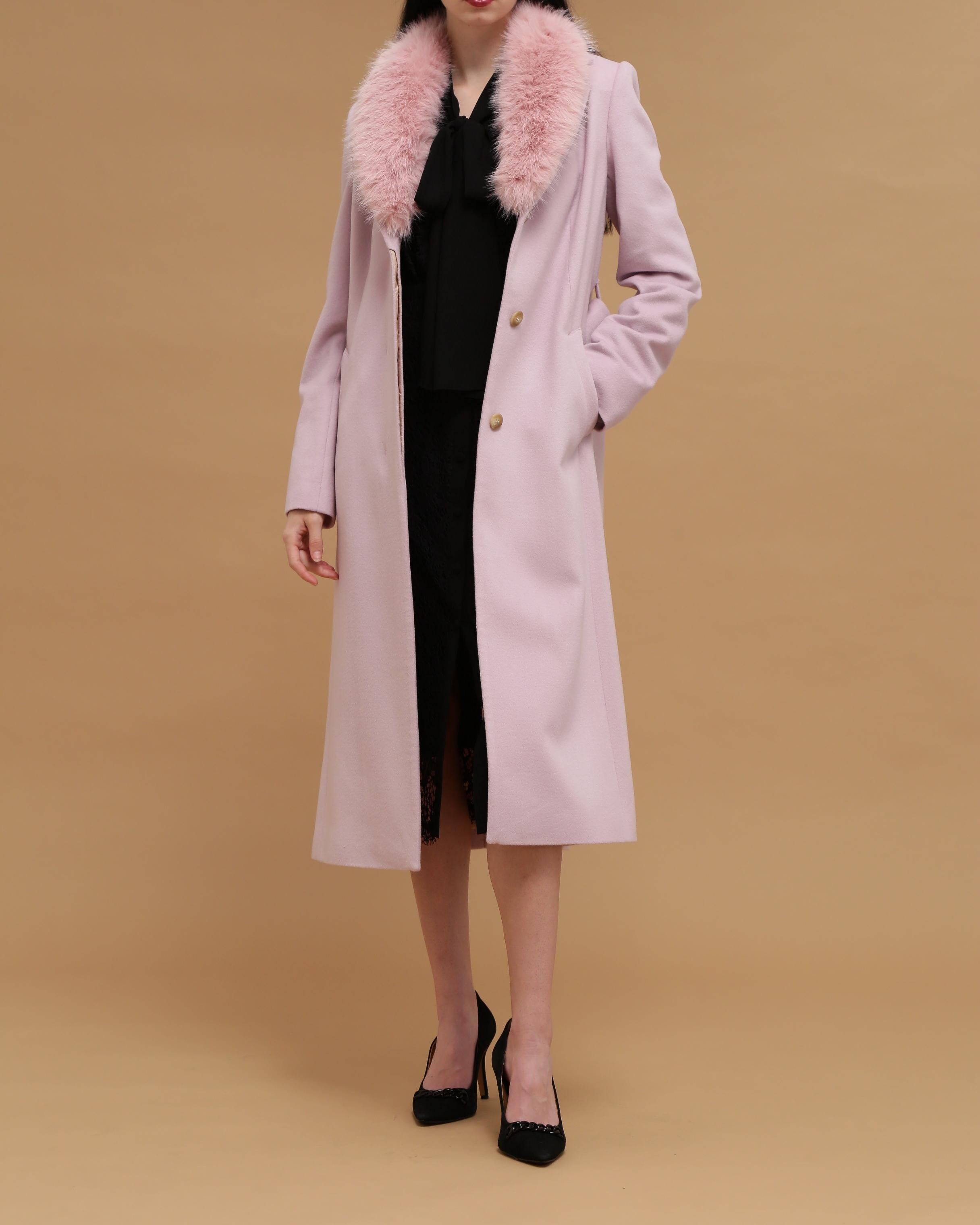 カシミヤ混ベルテッドコート ピンク