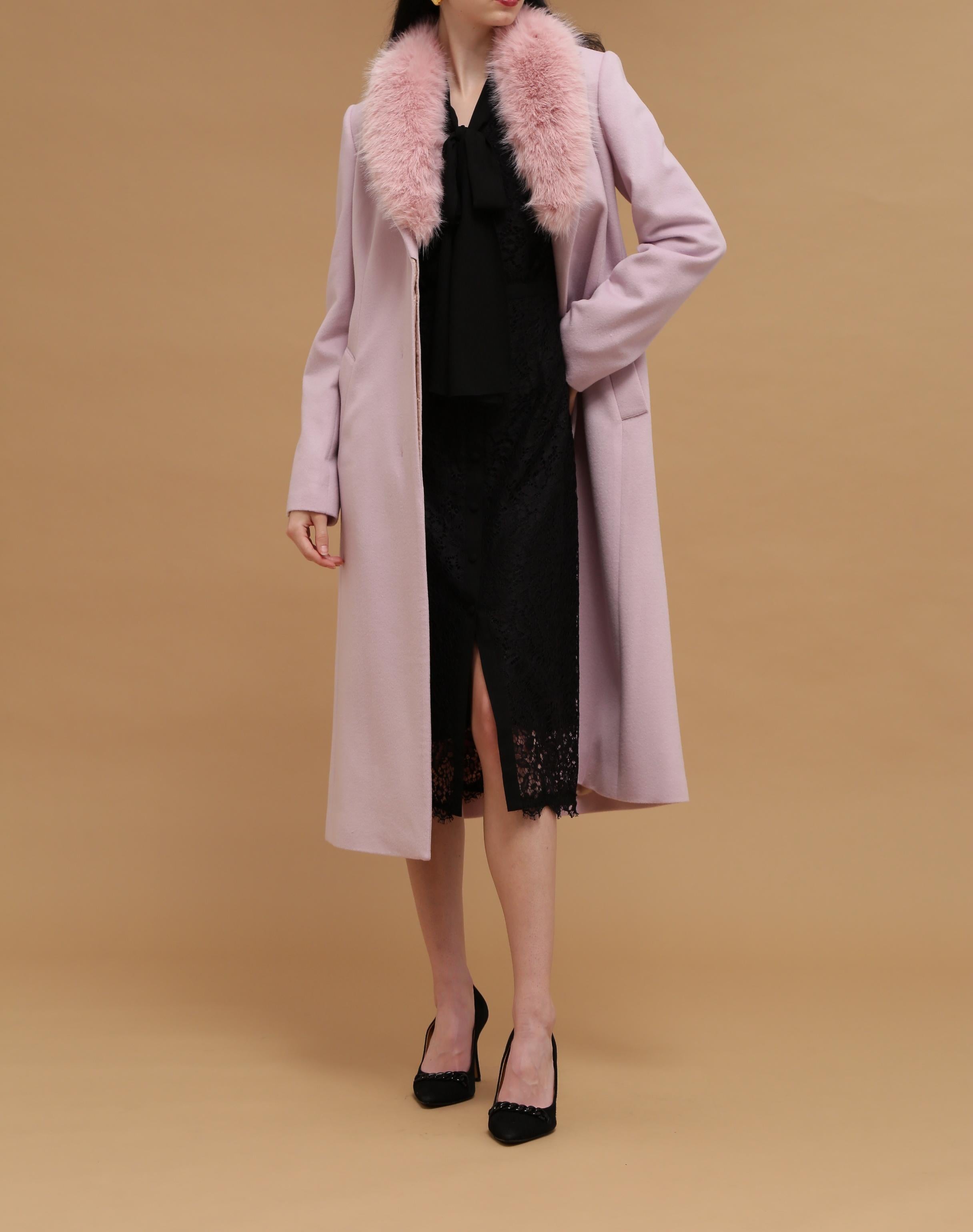 カシミヤ混ベルテッドコート ピンク