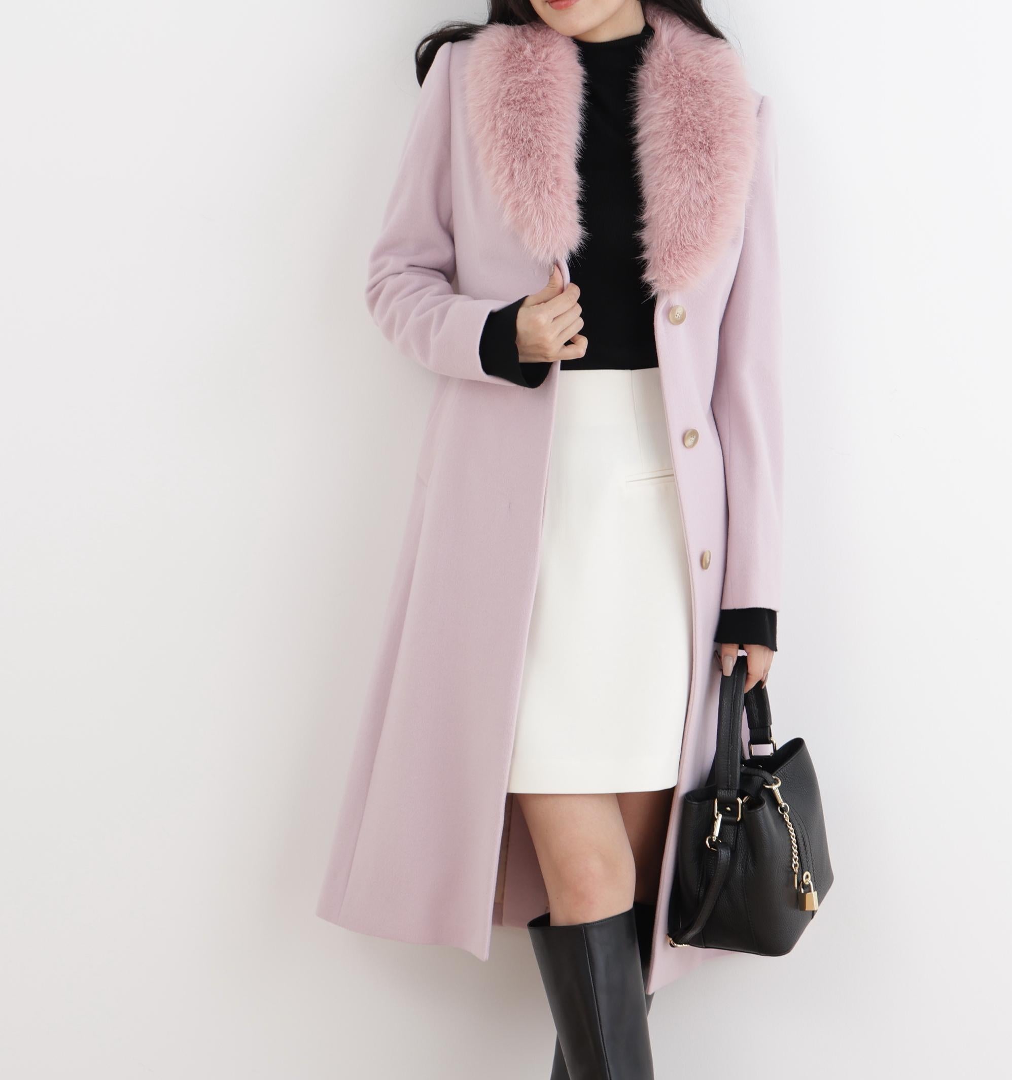 カシミヤ混ベルテッドコート ピンク