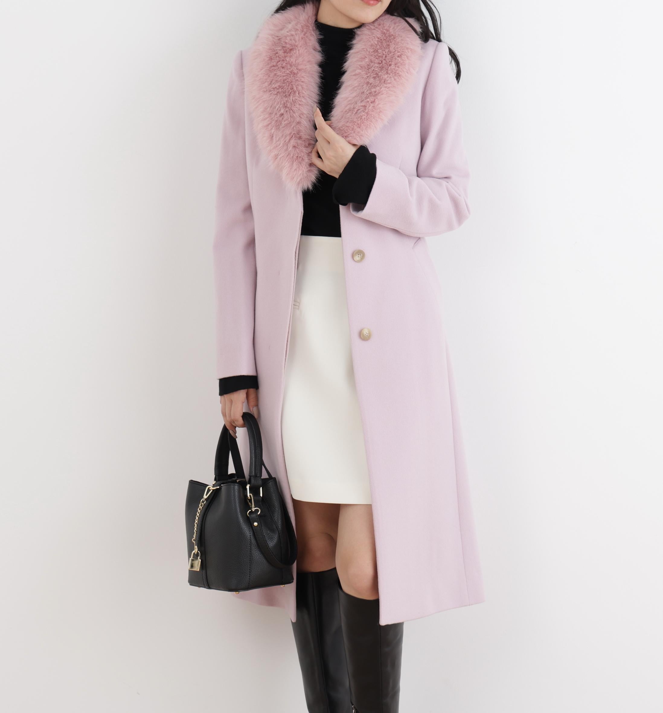 カシミヤ混ベルテッドコート ピンク