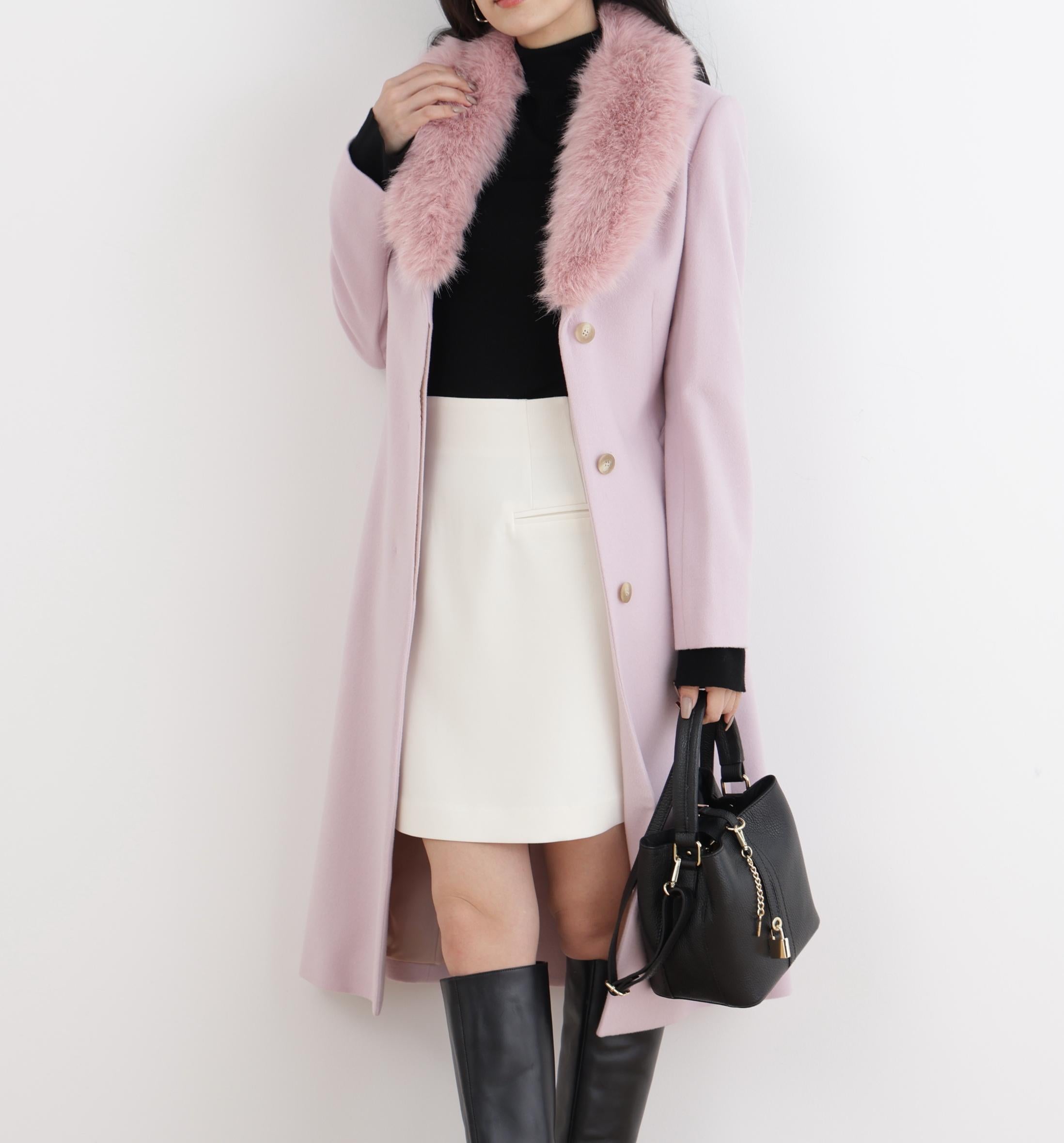 カシミヤ混ベルテッドコート ピンク