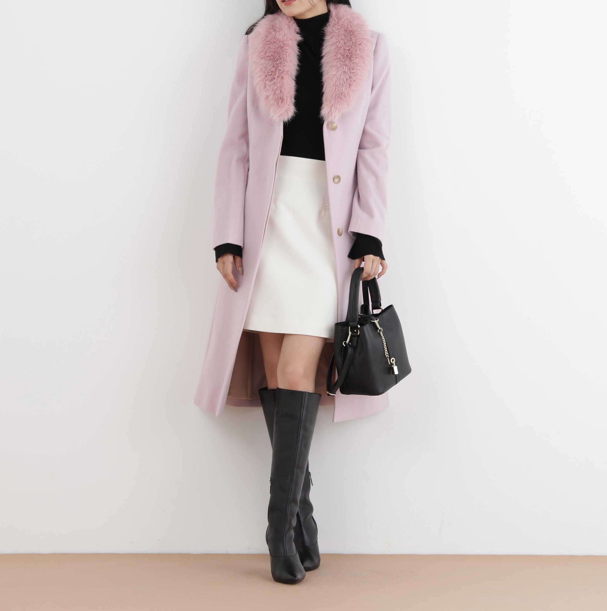 カシミヤ混ベルテッドコート ピンク