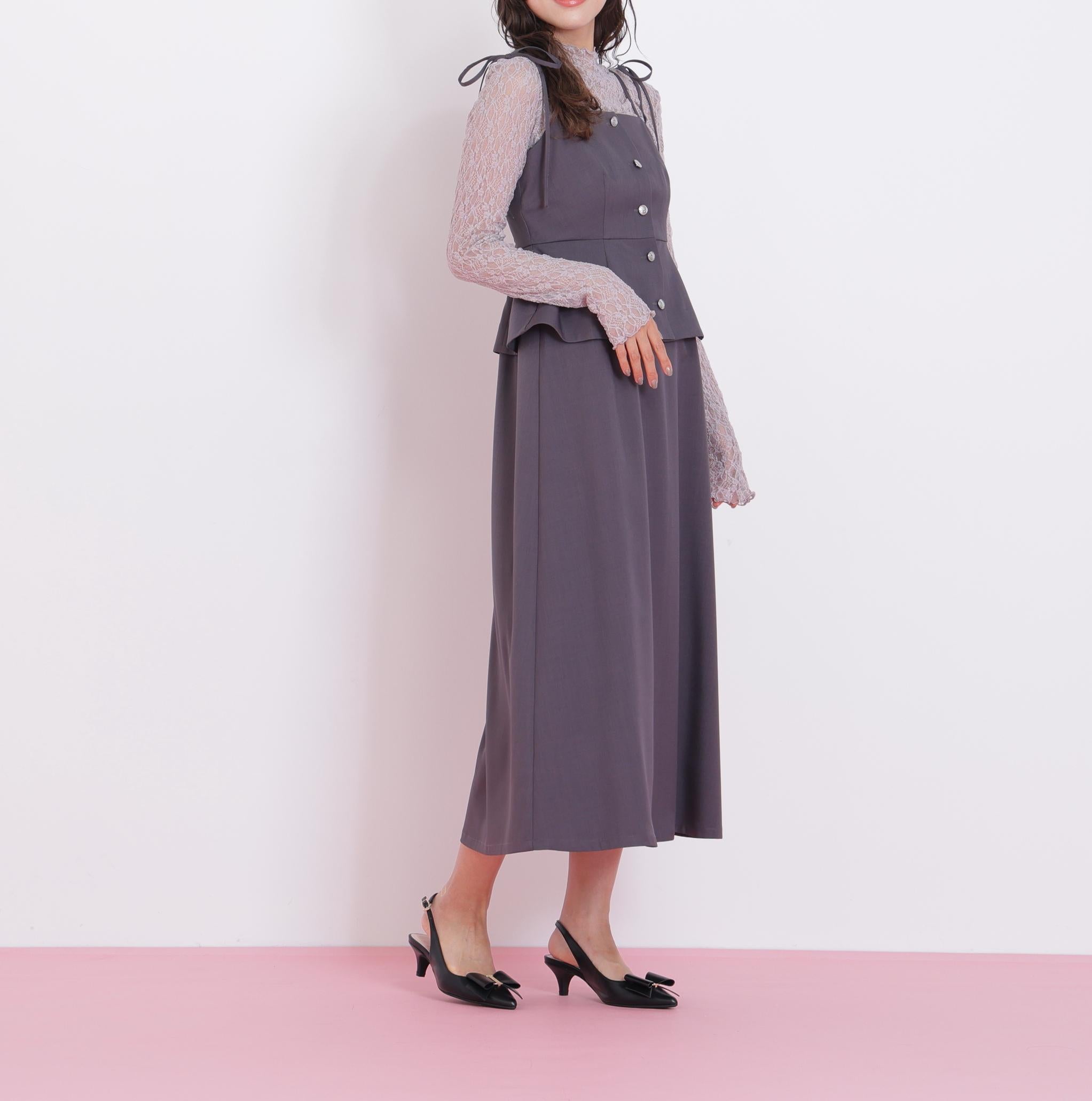 肩リボンジャンスカ チャコール1