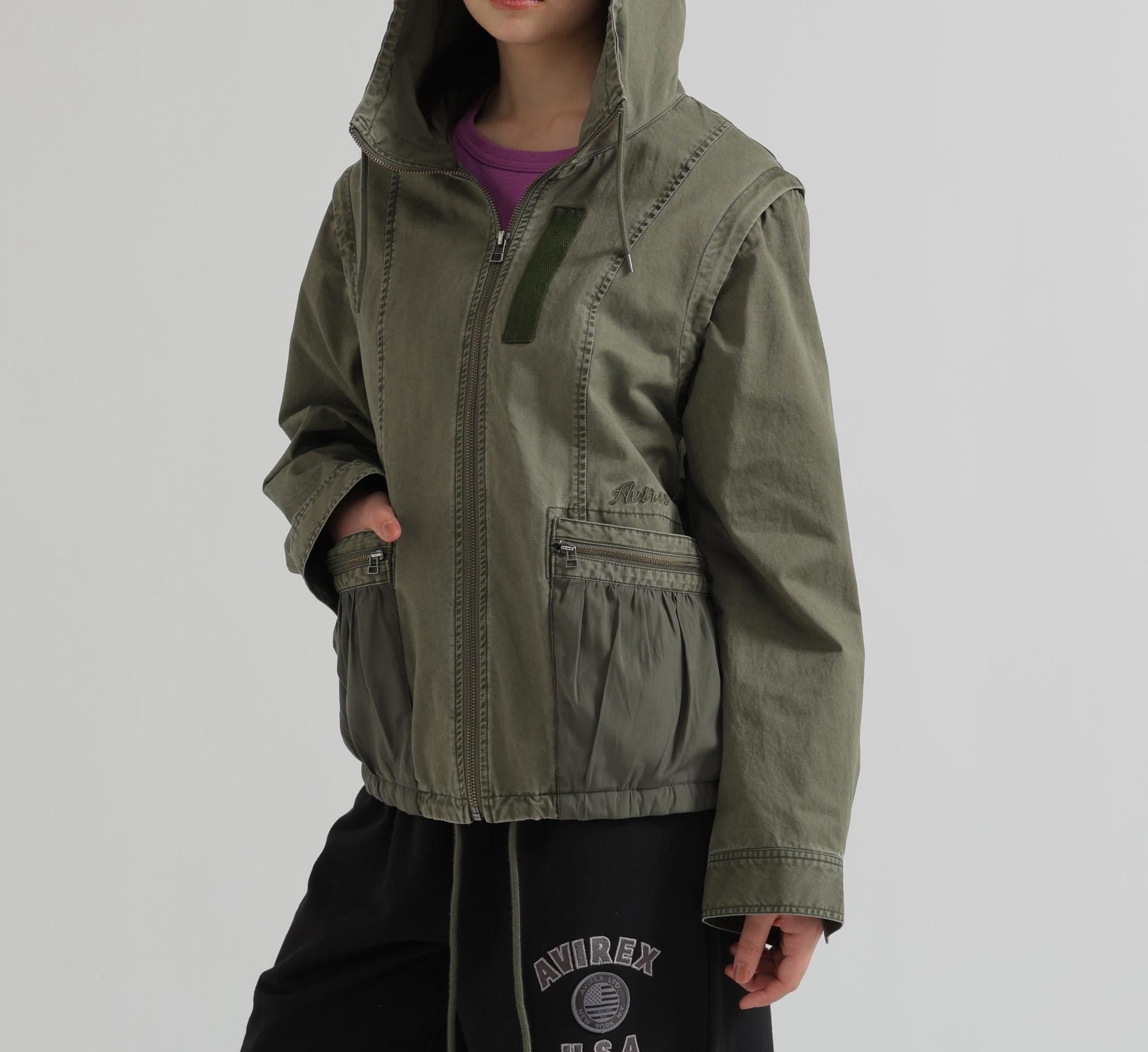 《WOMAN》MILITARY ZIP POCKET DETACHABLE JACKET オリーブ