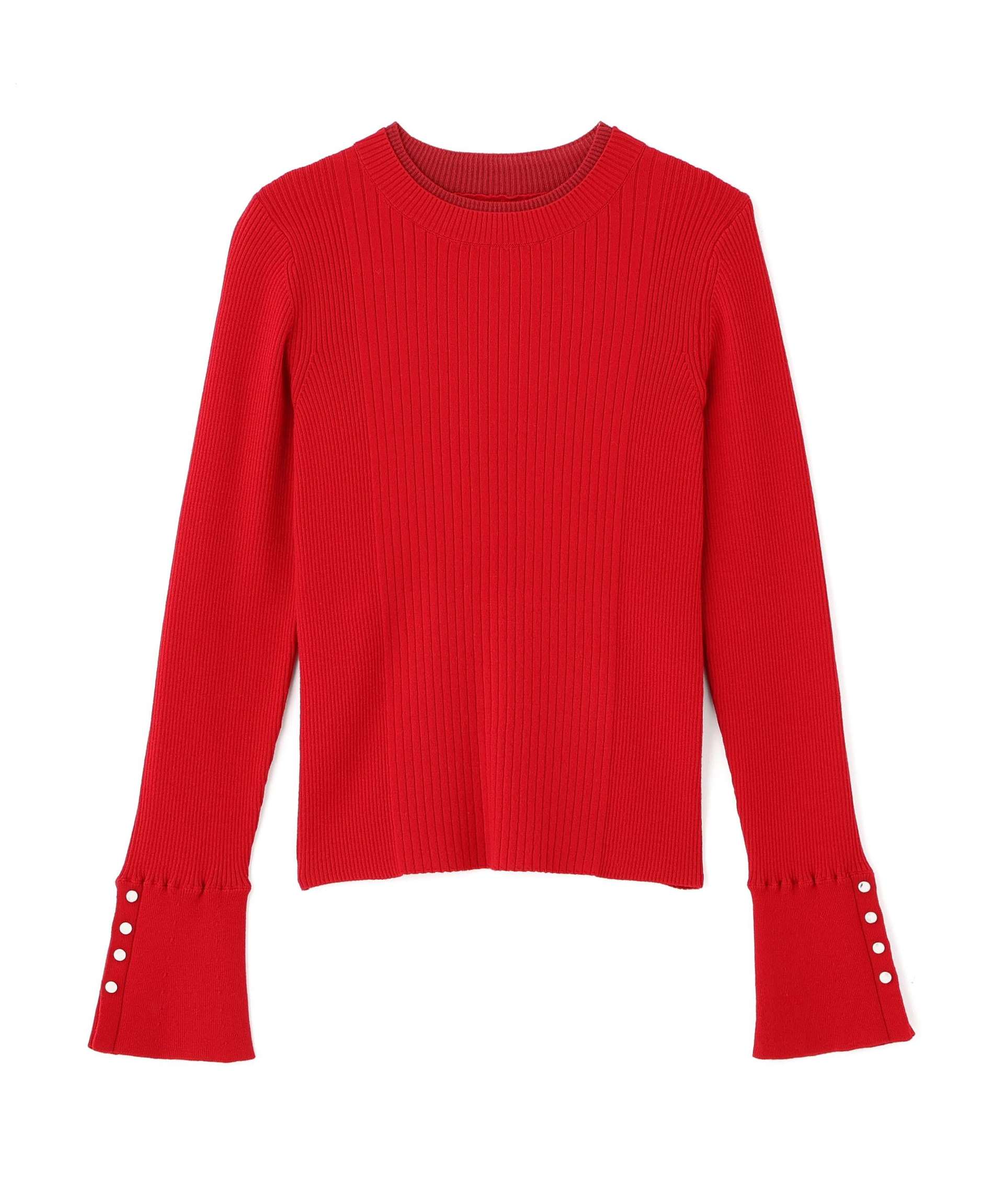 袖ボタンリブニット レッド