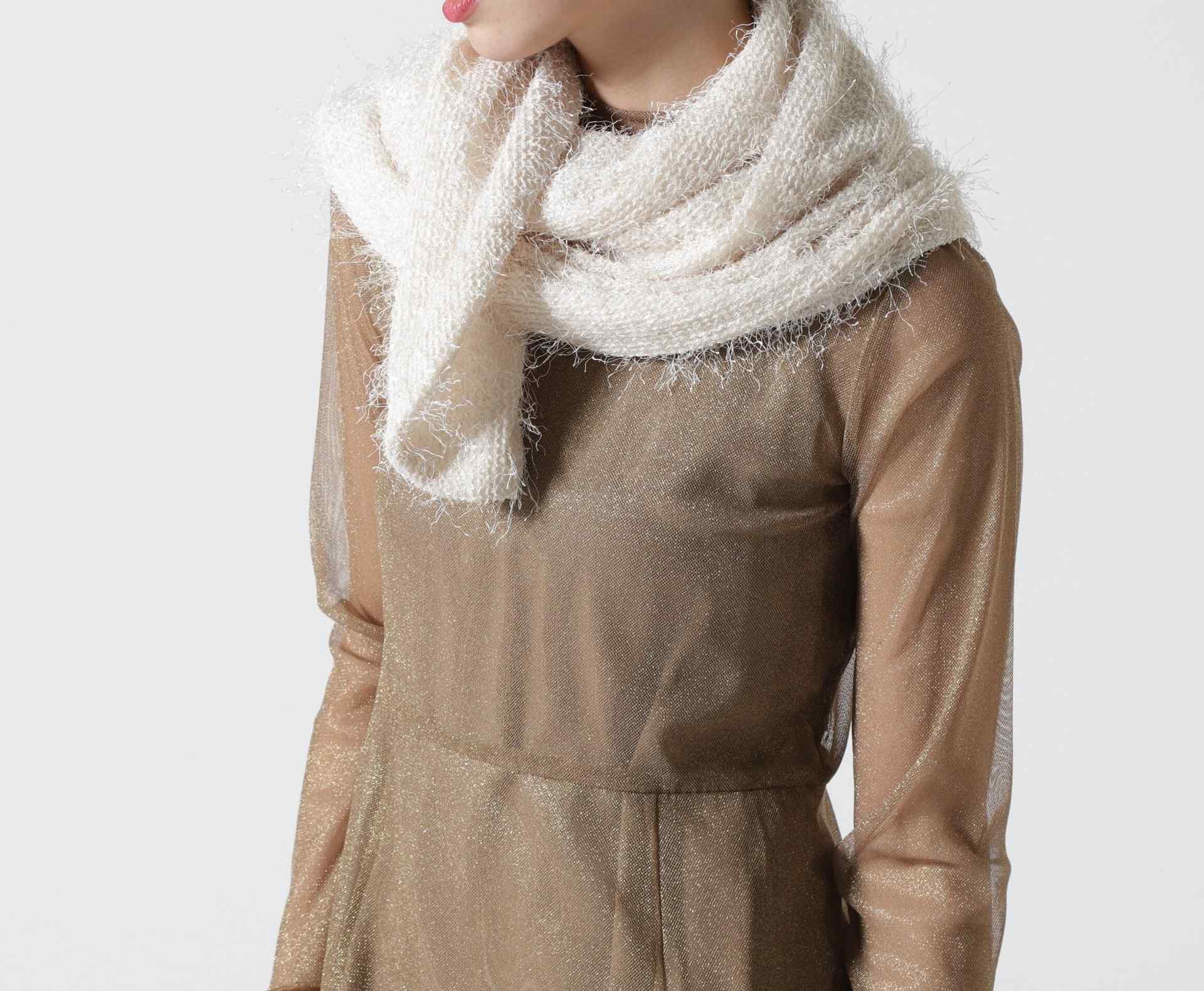 kaene<カエン ファーレースショール/00308 オフホワイト3