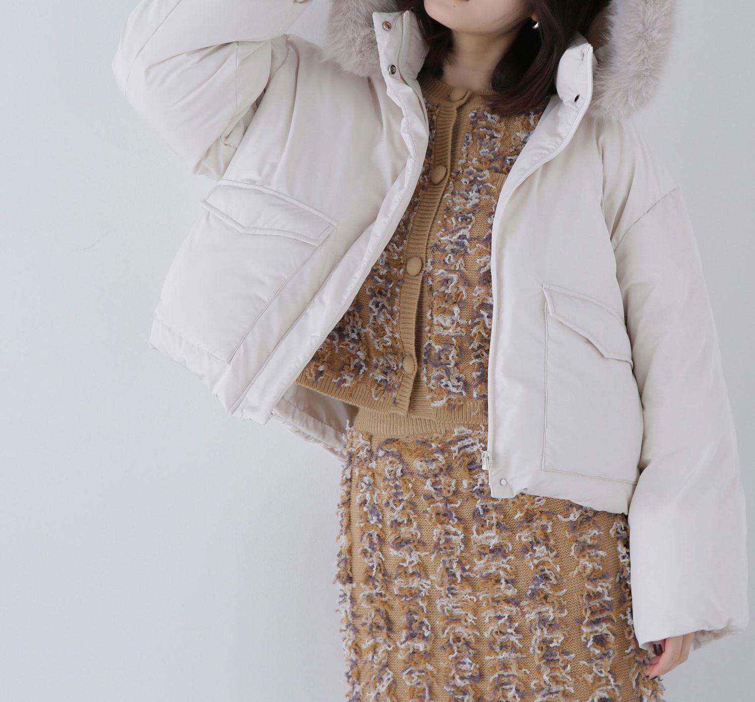 フードファーショートダウン オフホワイト1