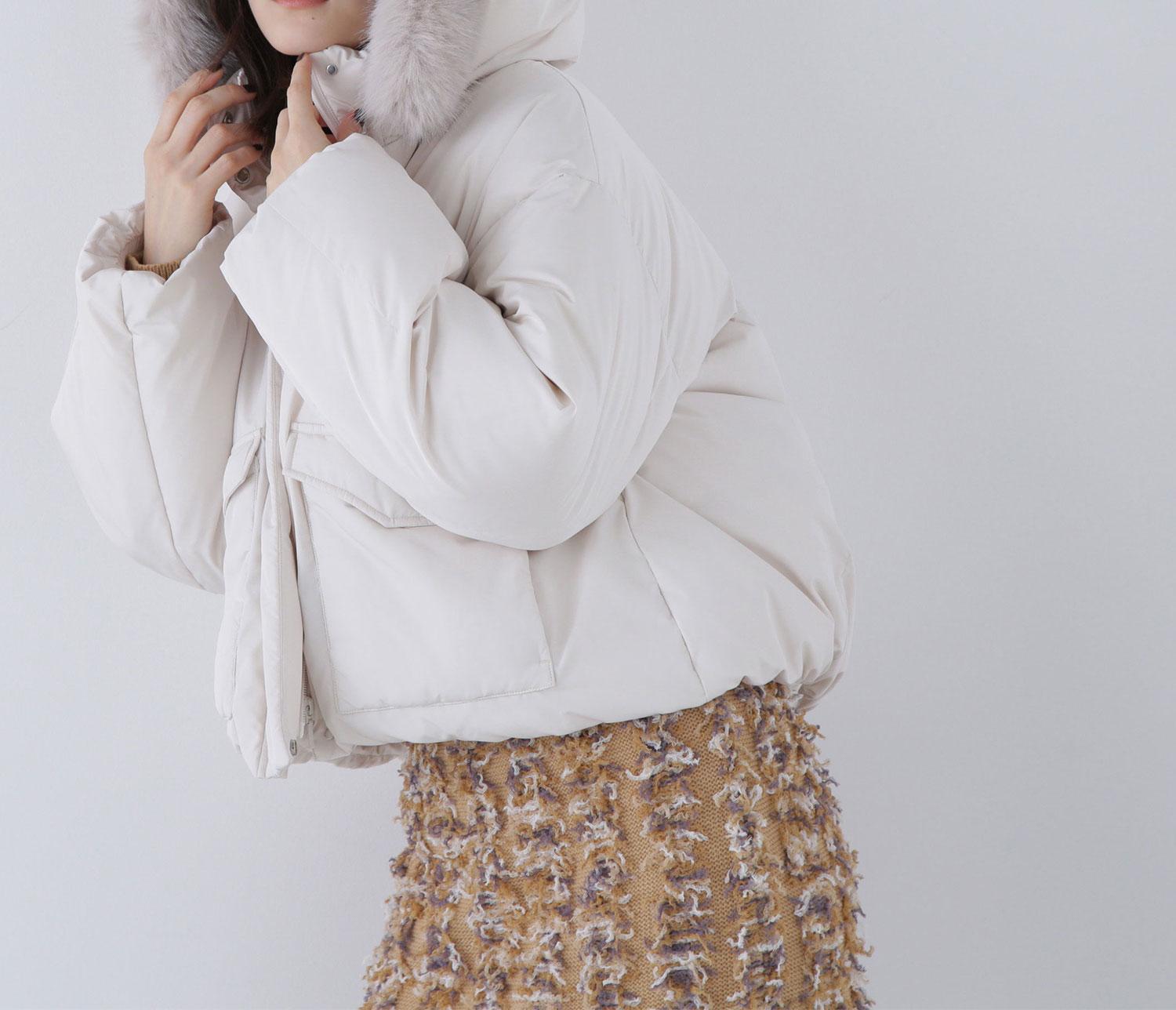 フードファーショートダウン オフホワイト1