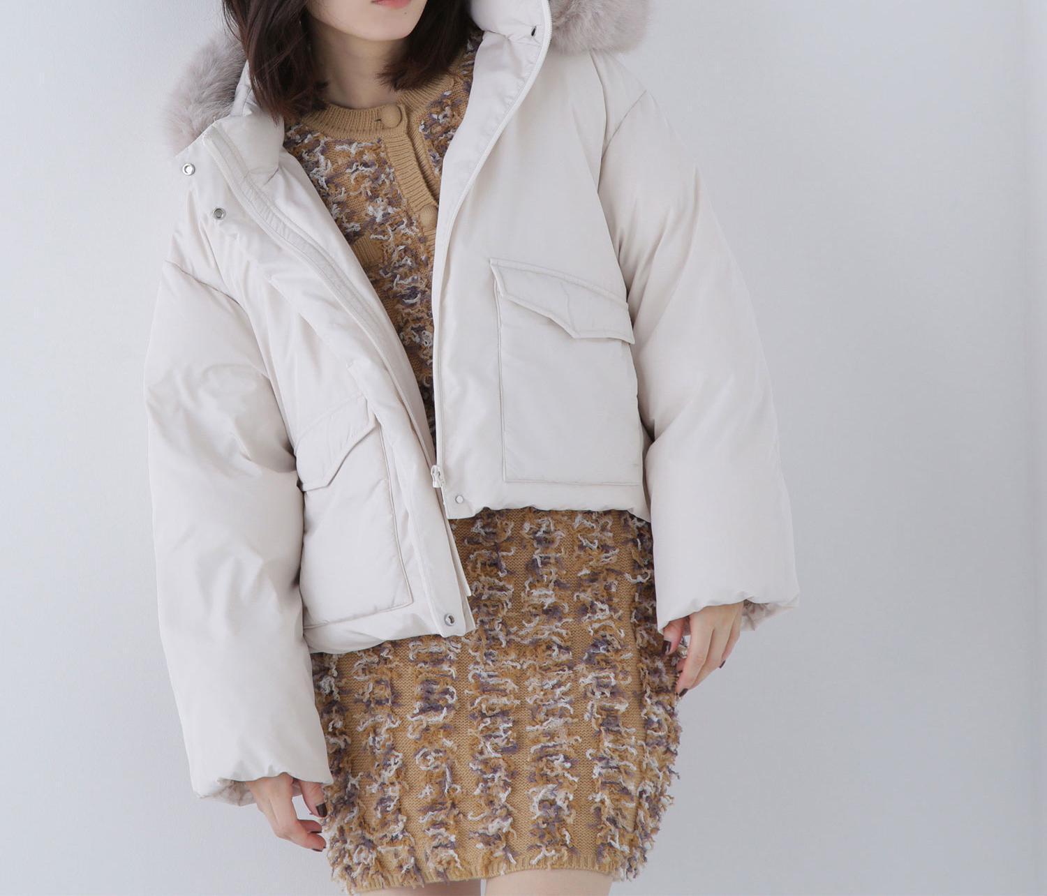 フードファーショートダウン オフホワイト1