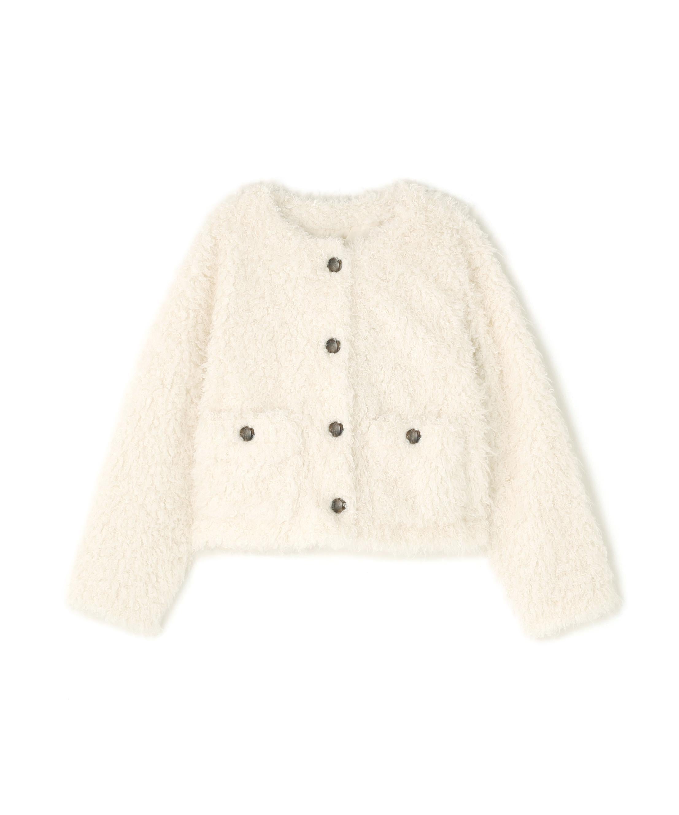 カーリーフェイクファージャケット オフホワイト1