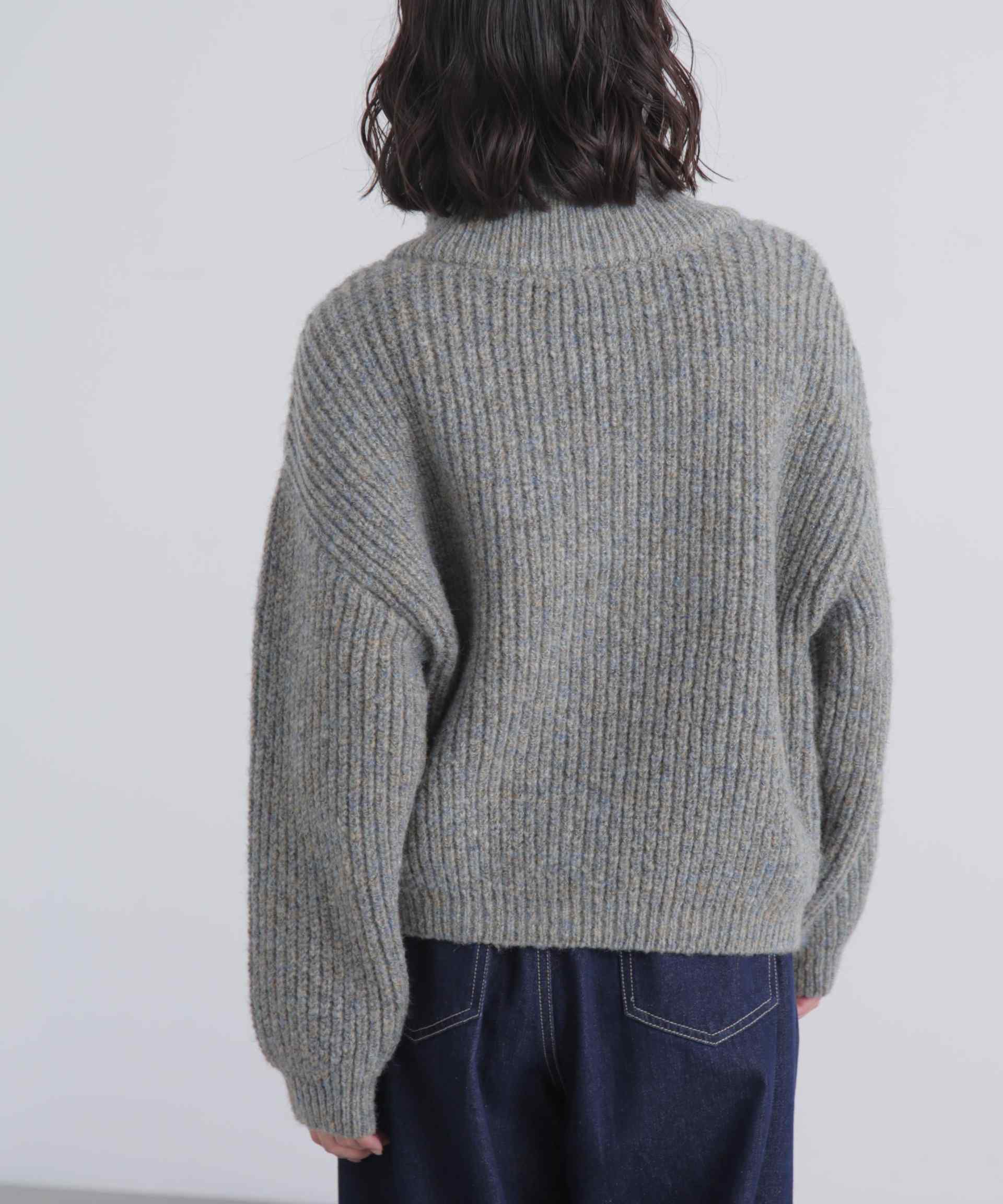 スタンドネックショート丈ジップニットブルゾン グレー