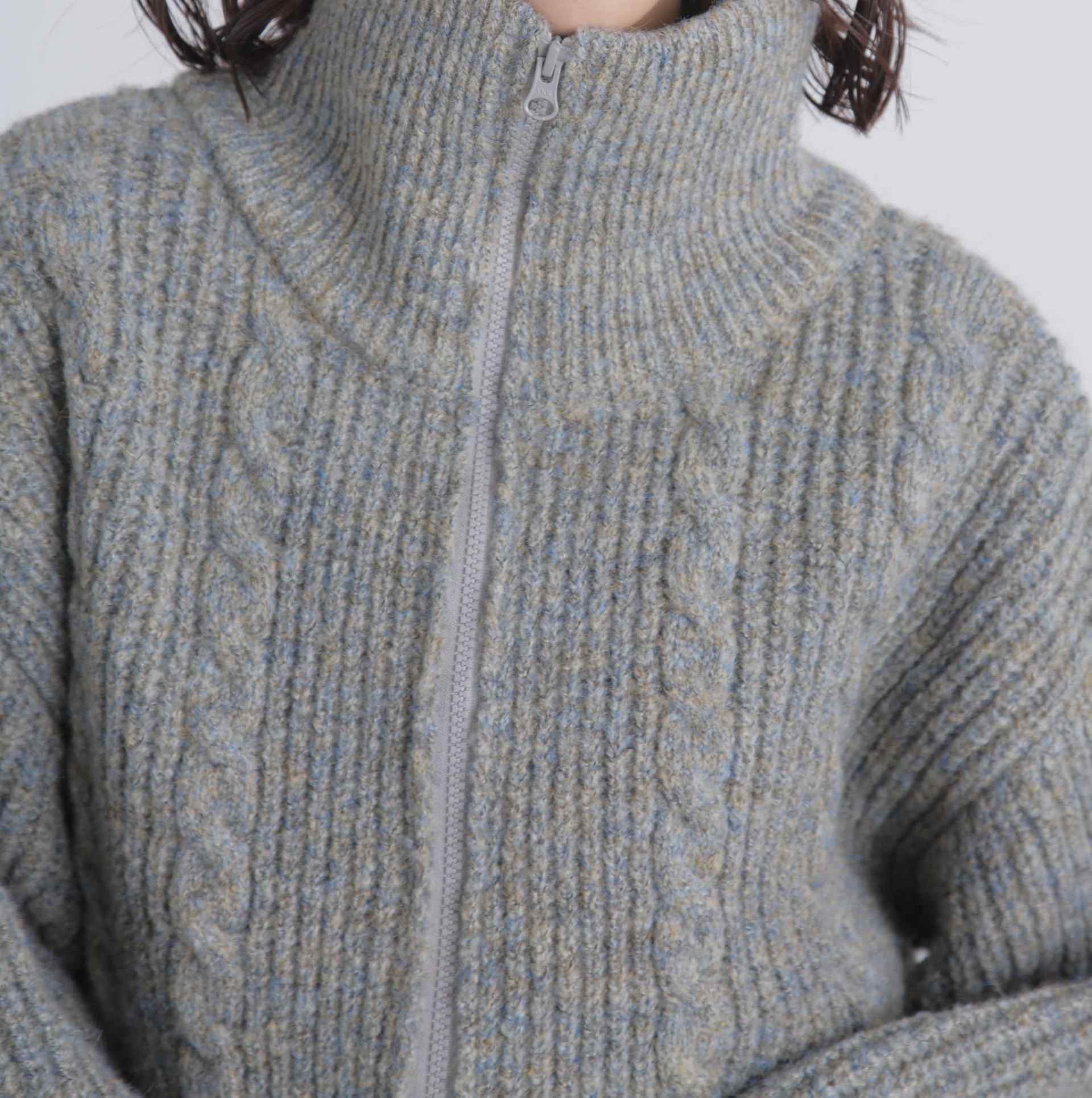 スタンドネックショート丈ジップニットブルゾン グレー