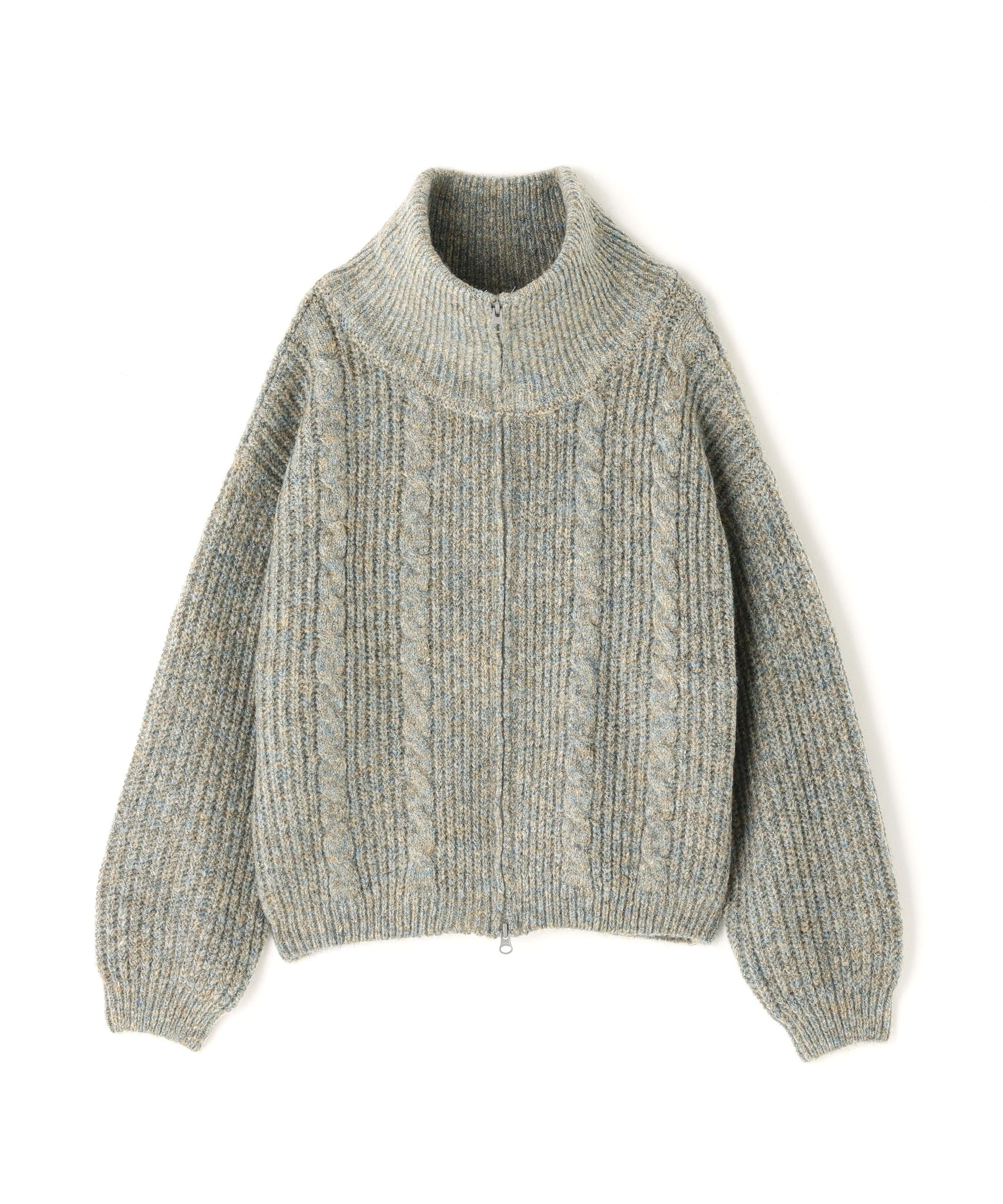 スタンドネックショート丈ジップニットブルゾン グレー