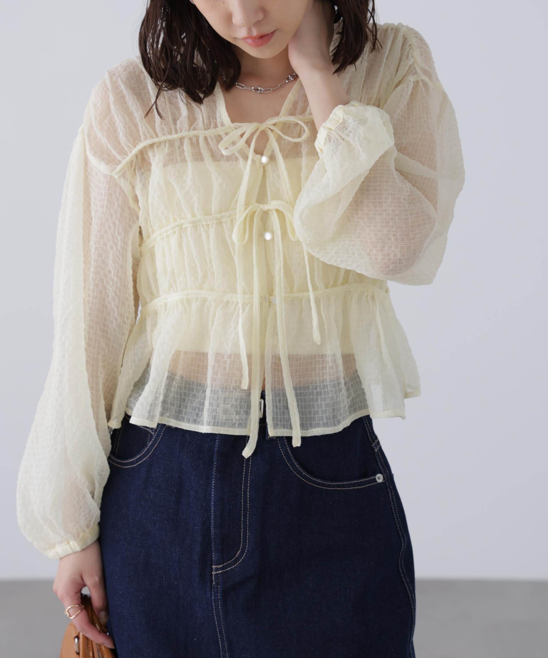 life's Sheer Highnecked Blouse キャミ付 今季物 life's Sheer Highnecked Blouse キャミ付 今季物 【公式通販】