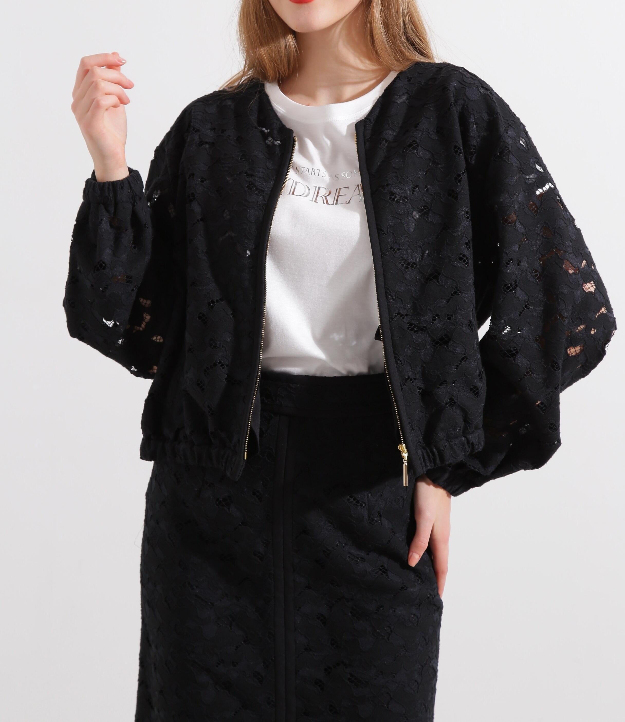 ◆レースジップブルゾン ブラック