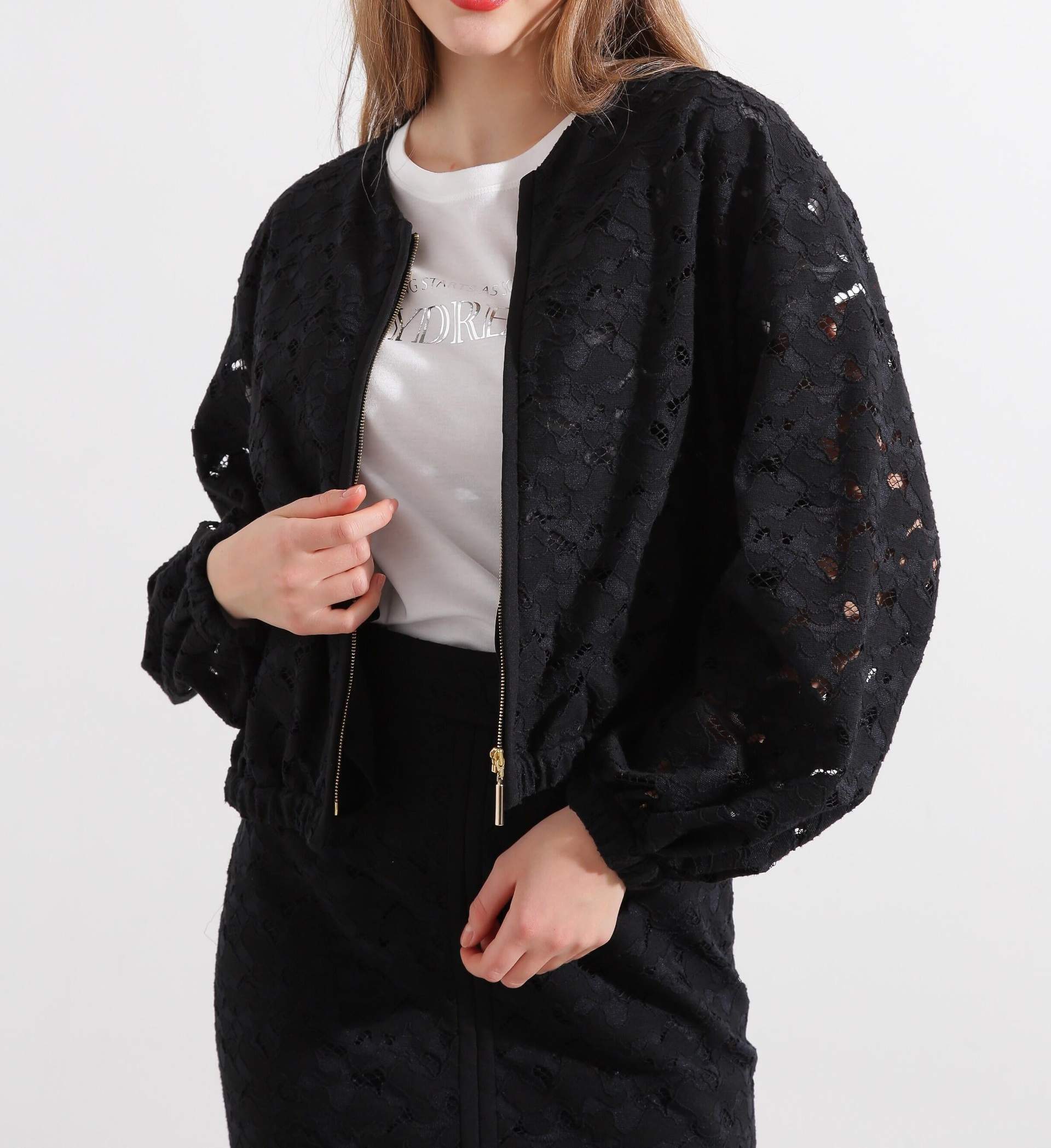 ◆レースジップブルゾン ブラック