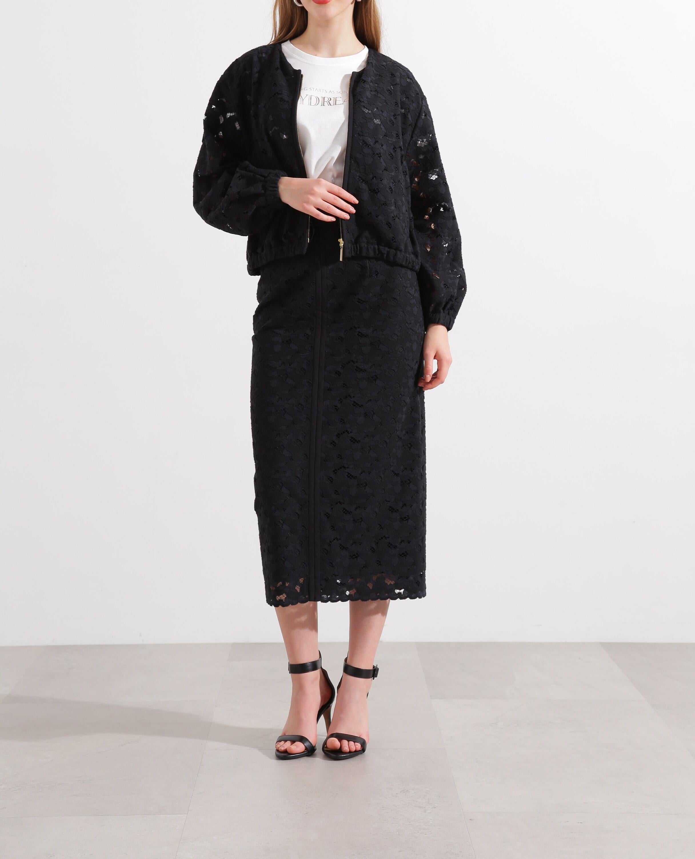 ◆レースジップブルゾン ブラック