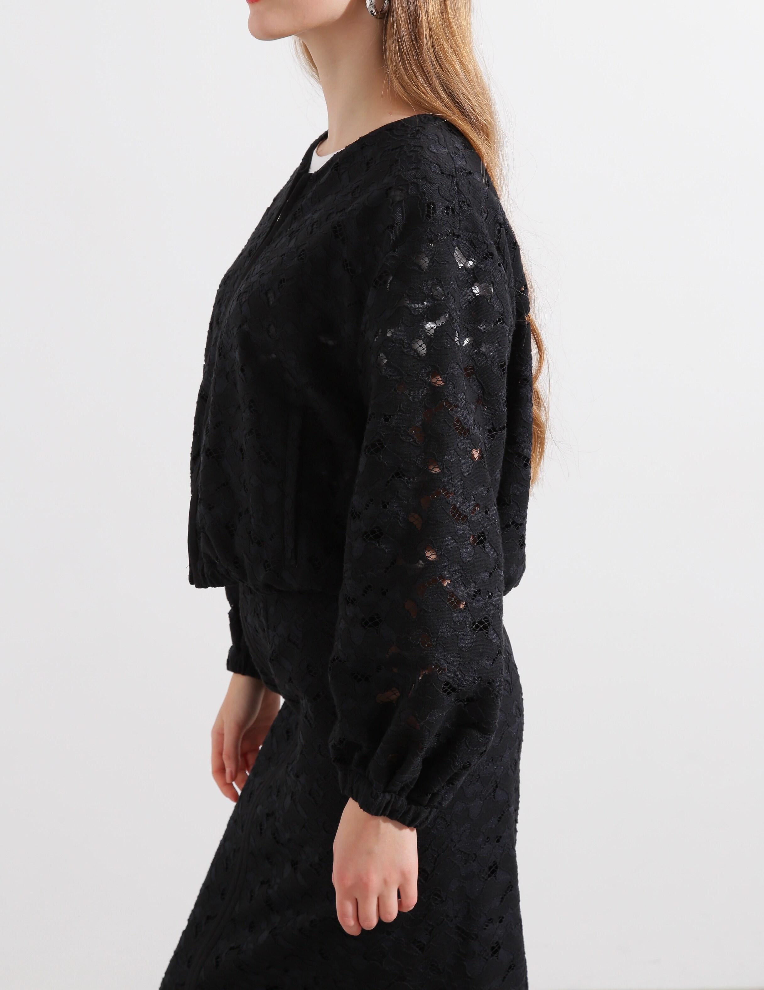 ◆レースジップブルゾン ブラック