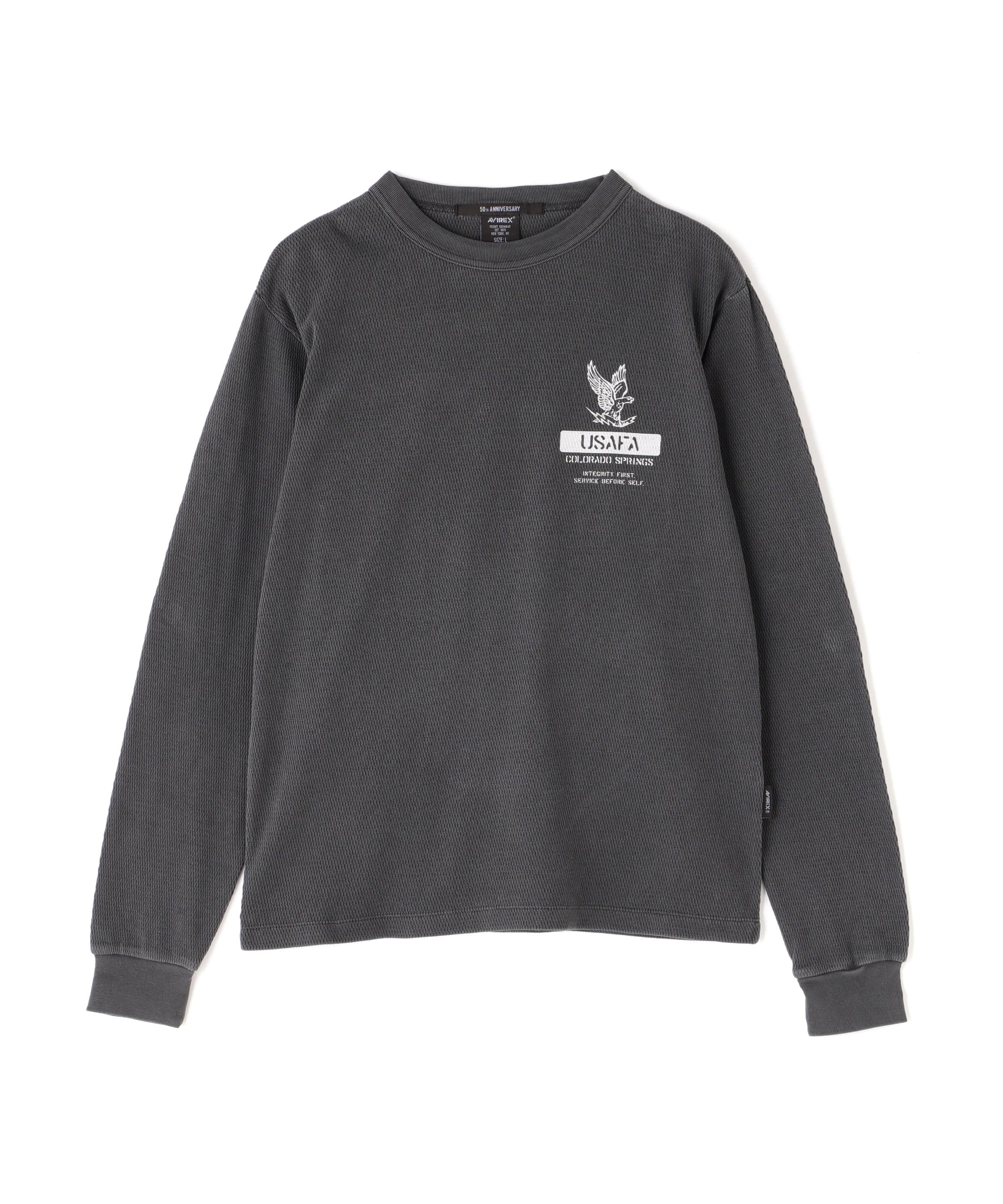 FADE WASH HONEYCOMR WAFFLE T-SHI>T / フェイドウォッシュ ハニカムワッフル 長袖Tシャツ チャコール
