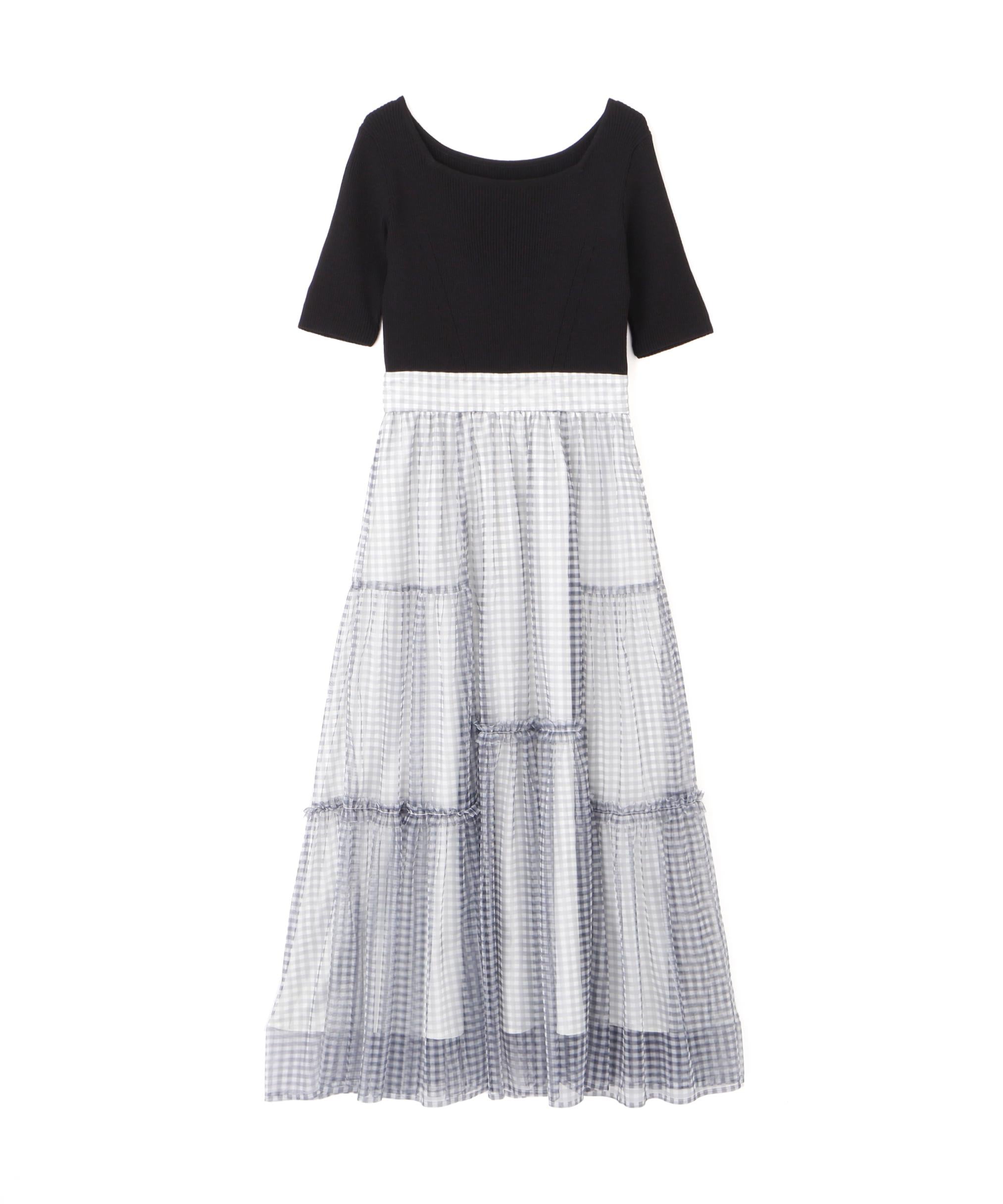 ニット×シアースカートドッキングワンピース ブラック