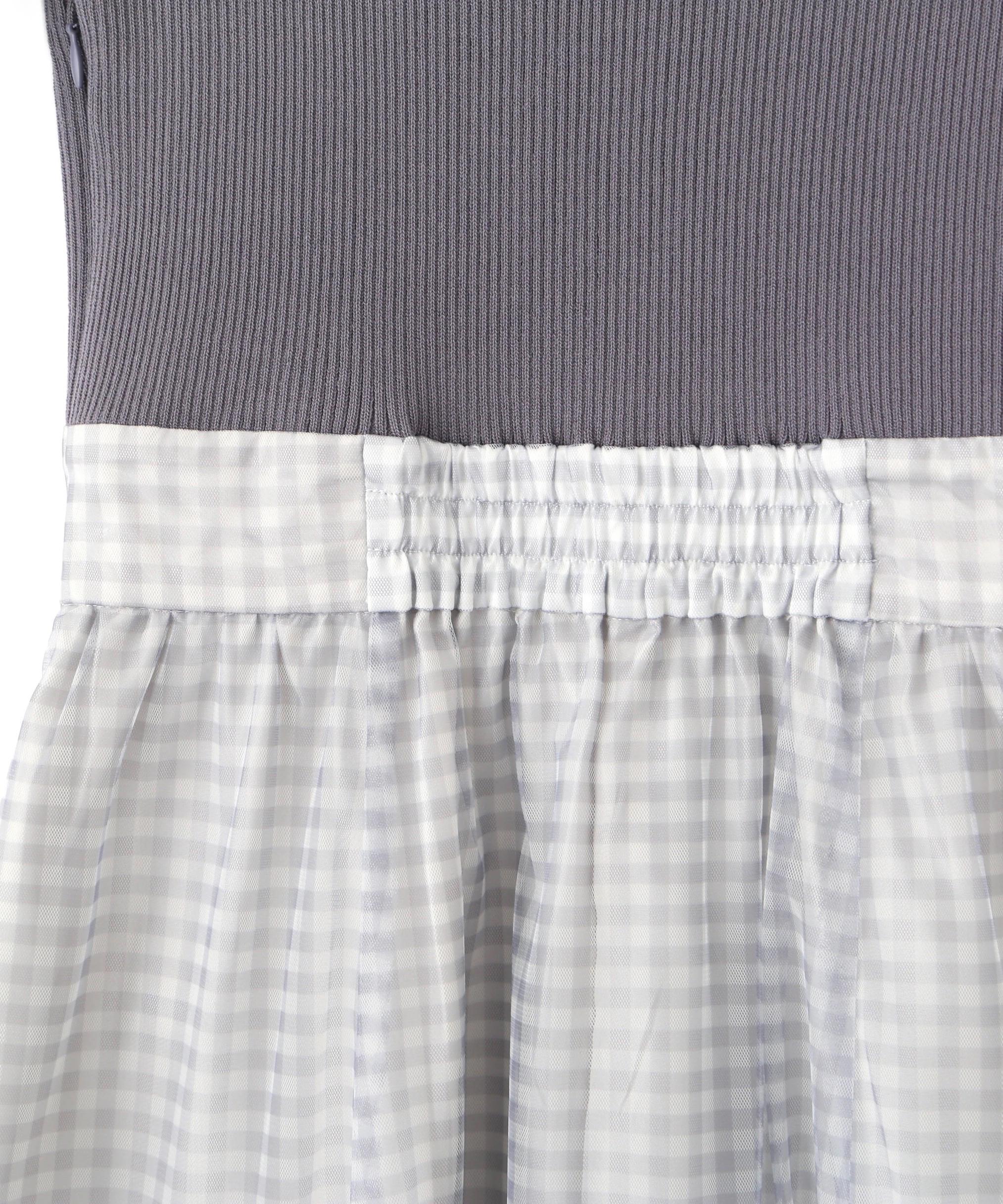 ニット×シアースカートドッキングワンピース グレー