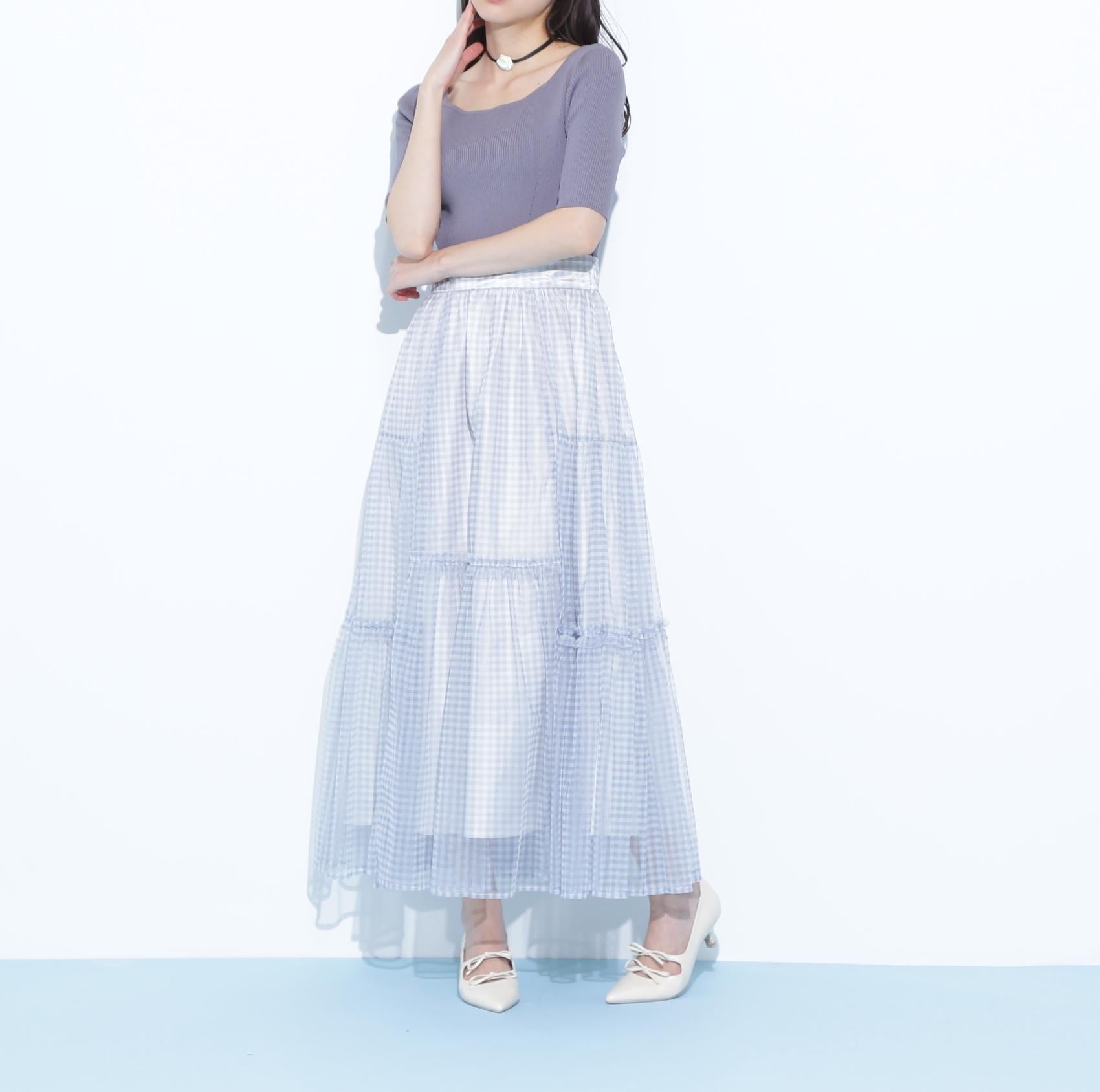 ニット×シアースカートドッキングワンピース グレー