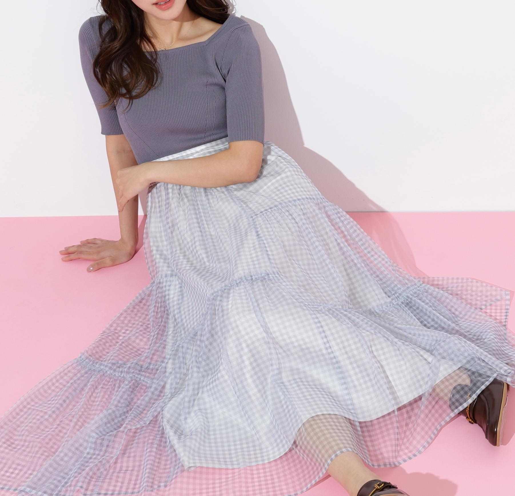 ニット×シアースカートドッキングワンピース グレー