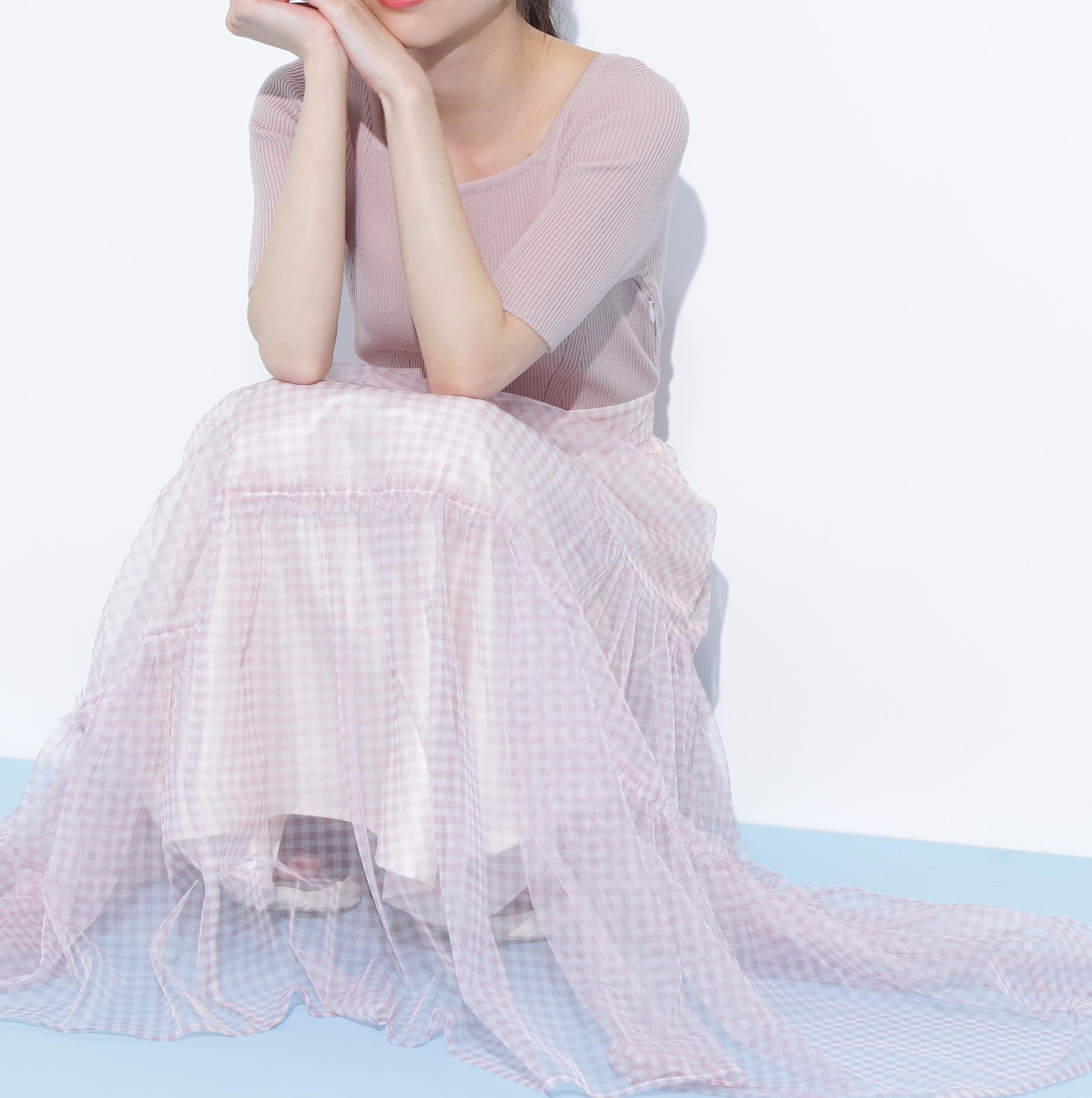 ニット×シアースカートドッキングワンピース ピンク