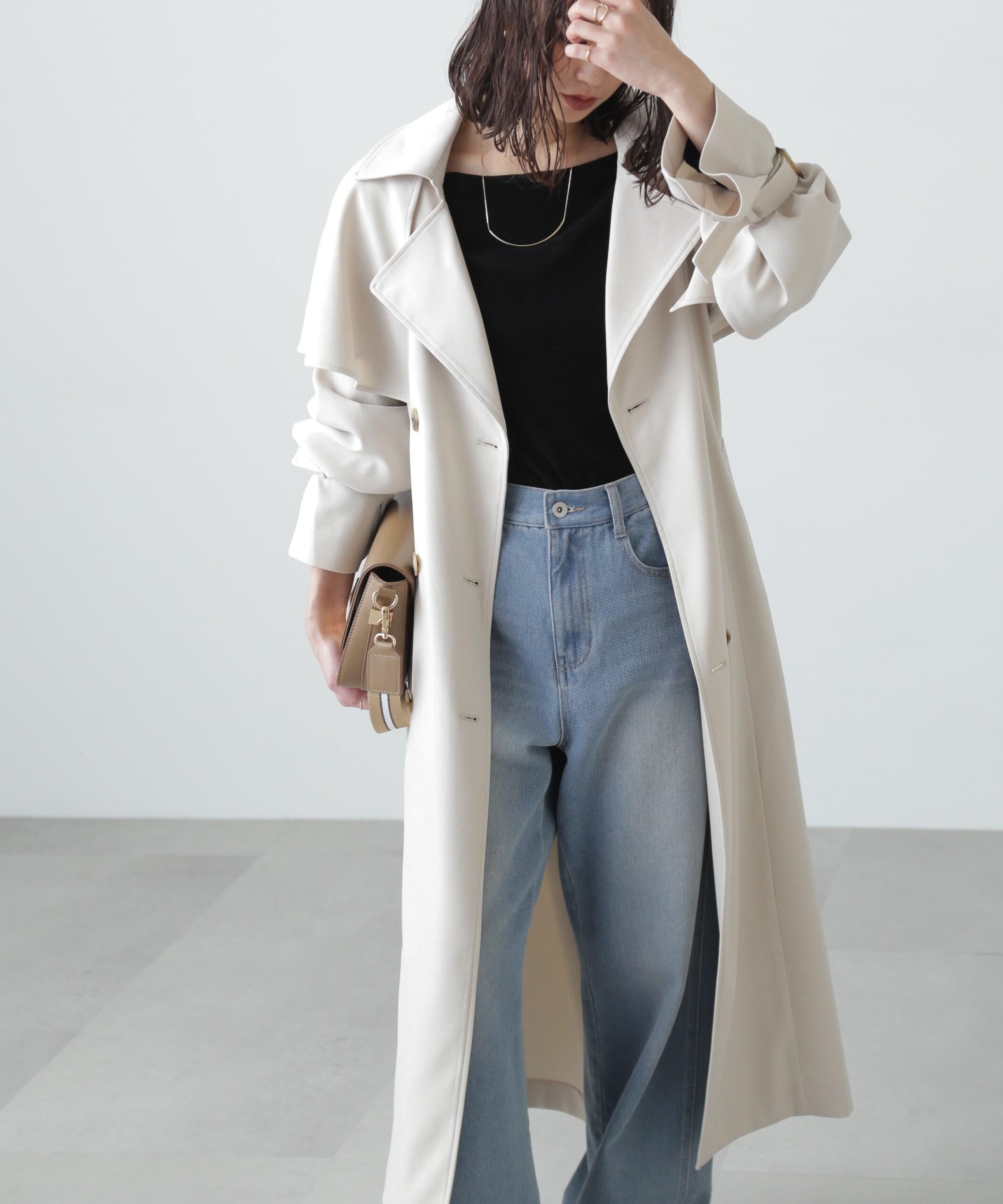 ケープ付きロングトレンチコート アイボリー