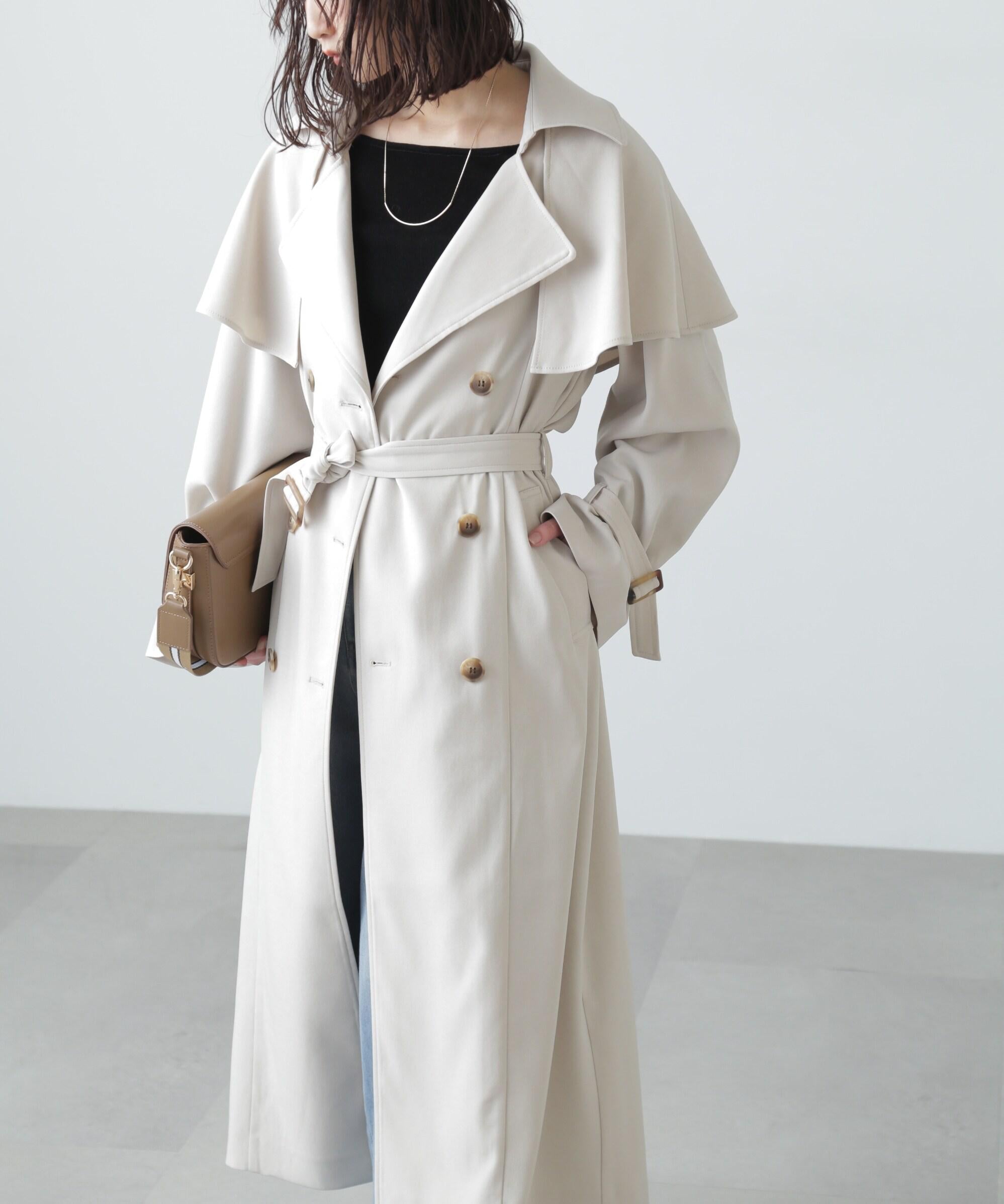 ケープ付きロングトレンチコート アイボリー