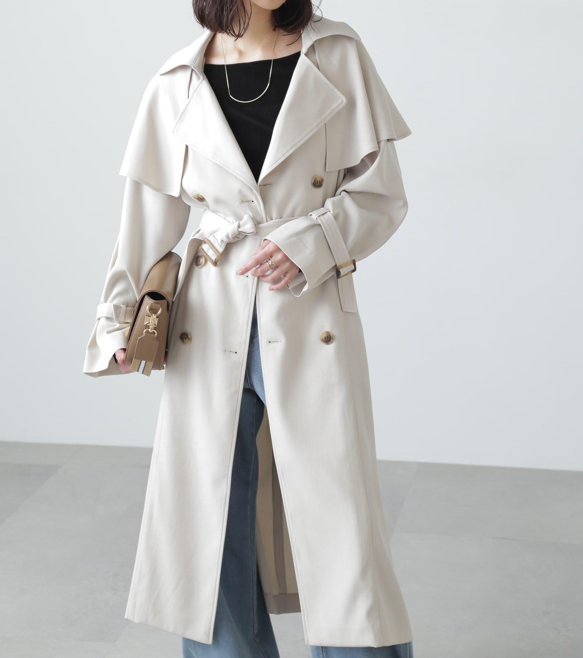 ケープ付きロングトレンチコート アイボリー