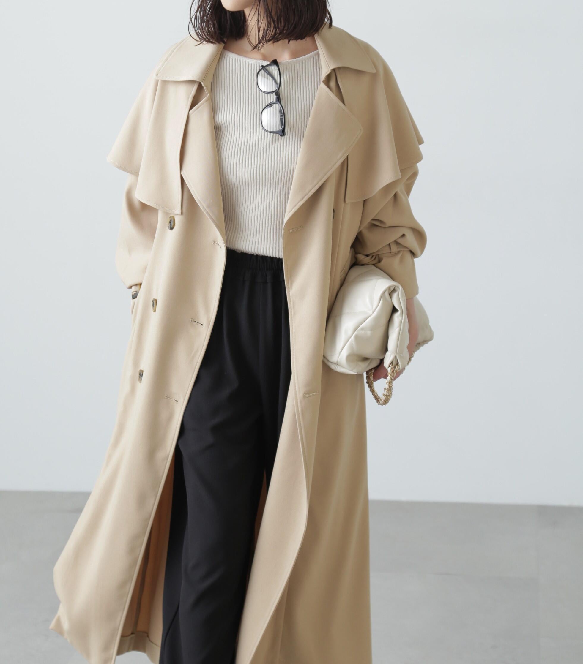 ケープ付きロングトレンチコート ベージュ