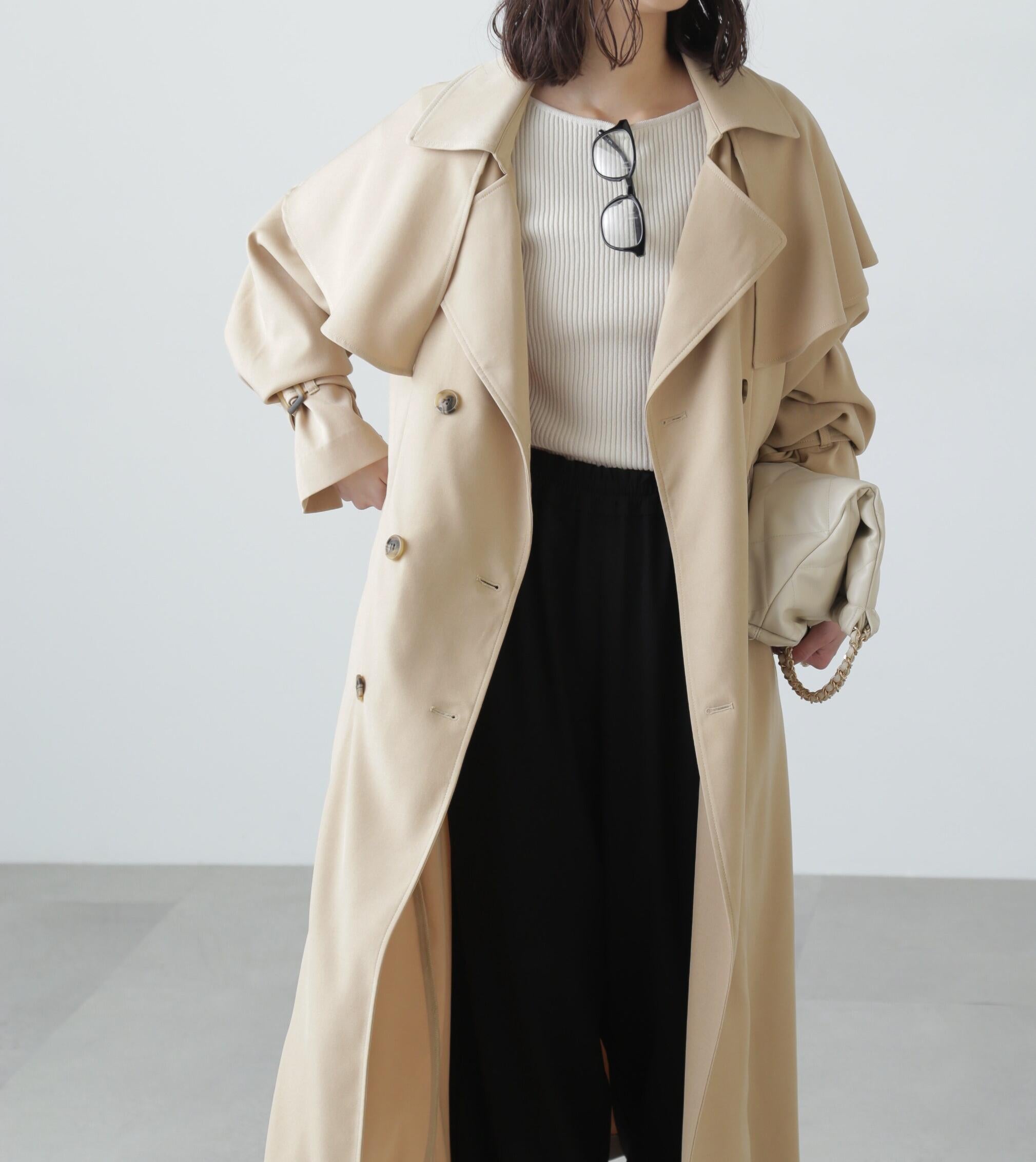 ケープ付きロングトレンチコート ベージュ
