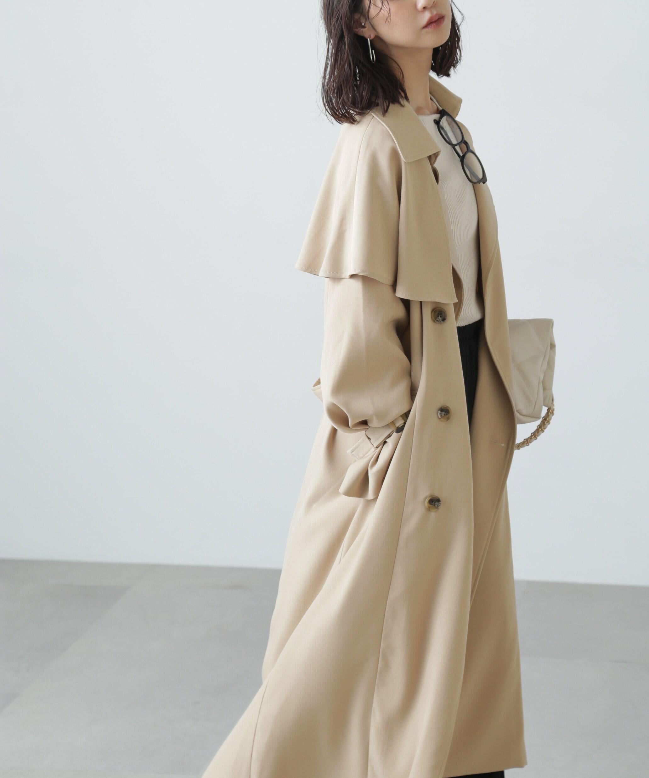 ケープ付きロングトレンチコート ベージュ
