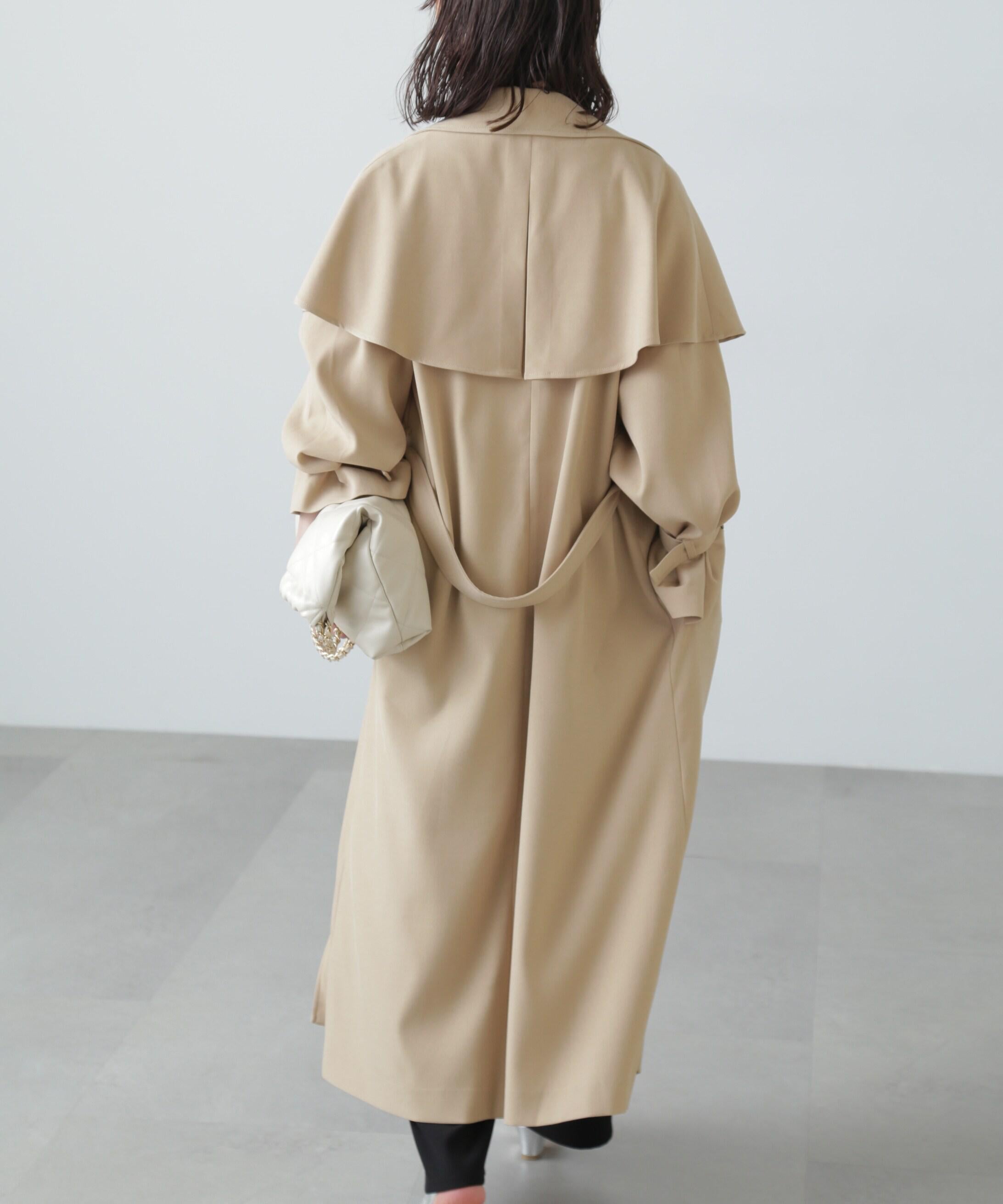 ケープ付きロングトレンチコート ベージュ