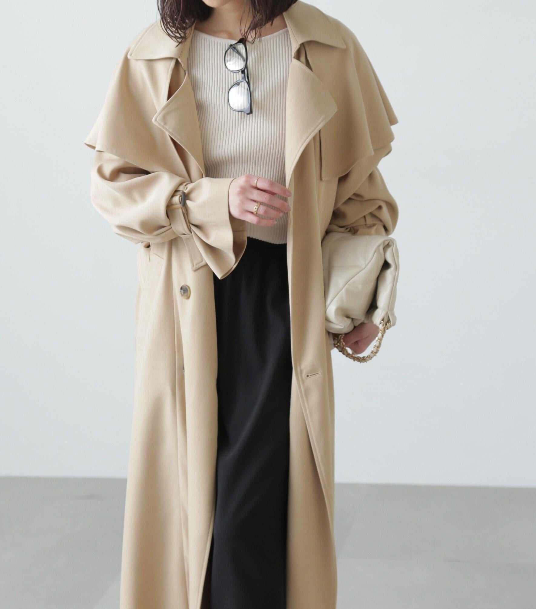 ケープ付きロングトレンチコート ベージュ