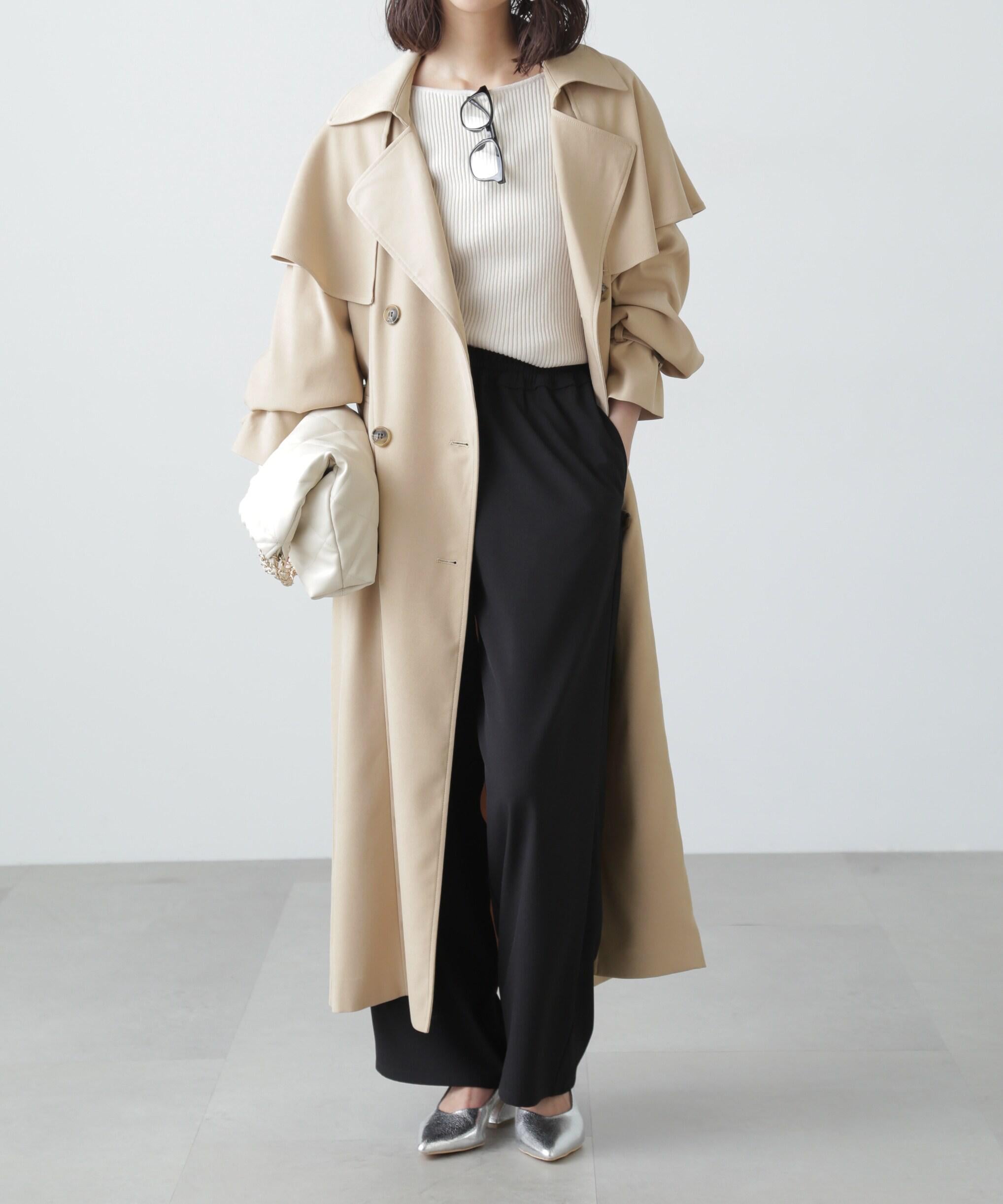 ケープ付きロングトレンチコート ベージュ