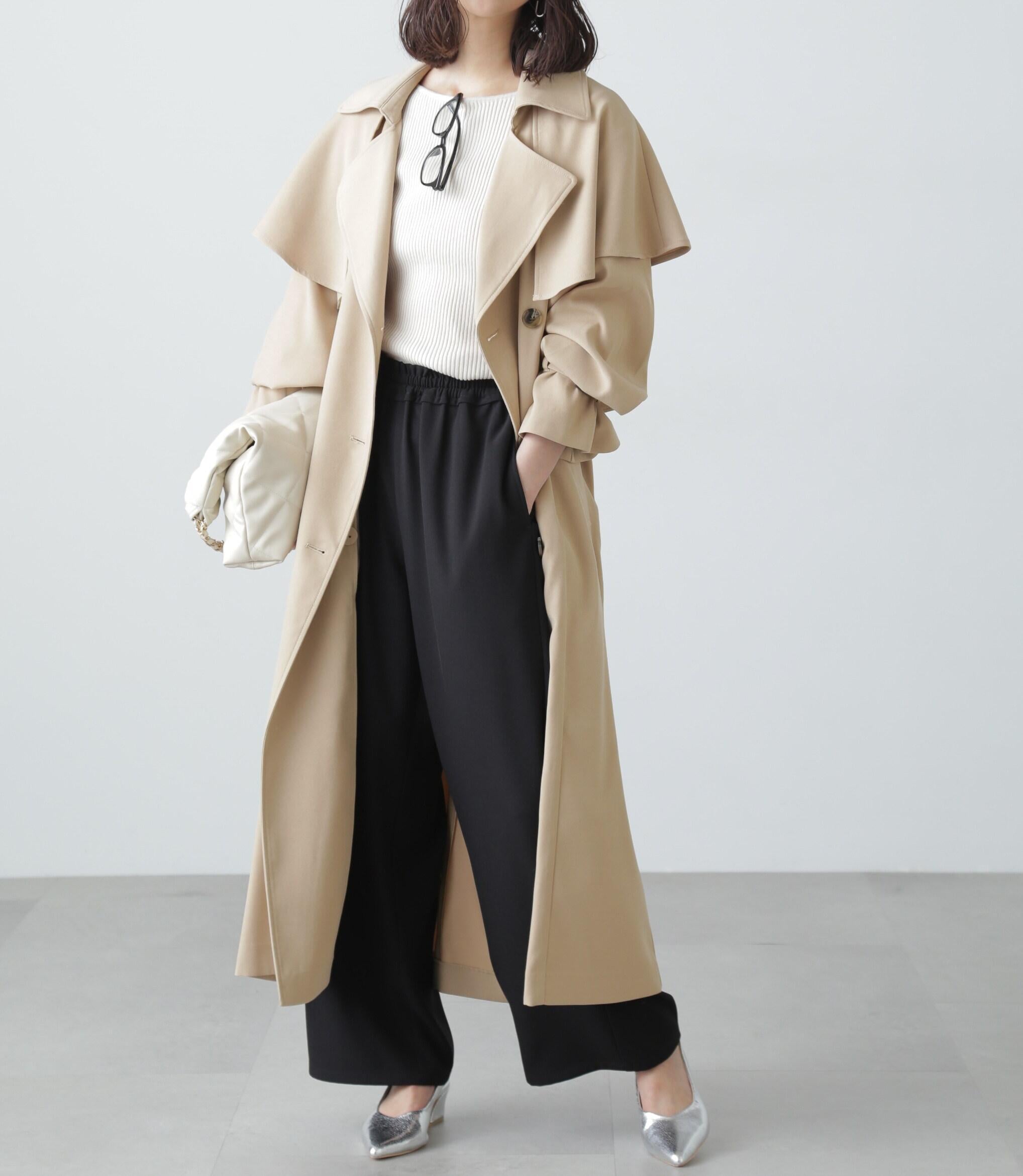 ケープ付きロングトレンチコート ベージュ