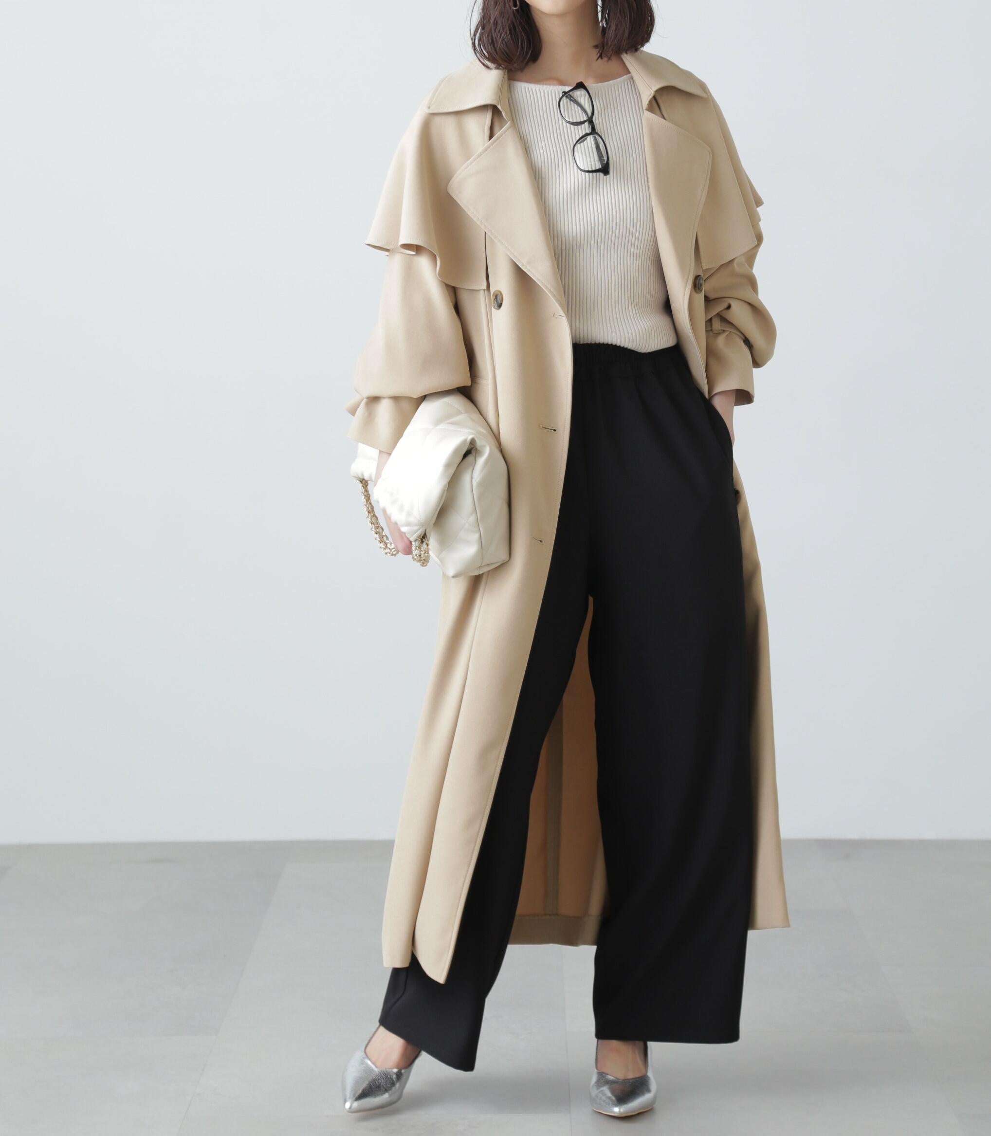 ケープ付きロングトレンチコート ベージュ
