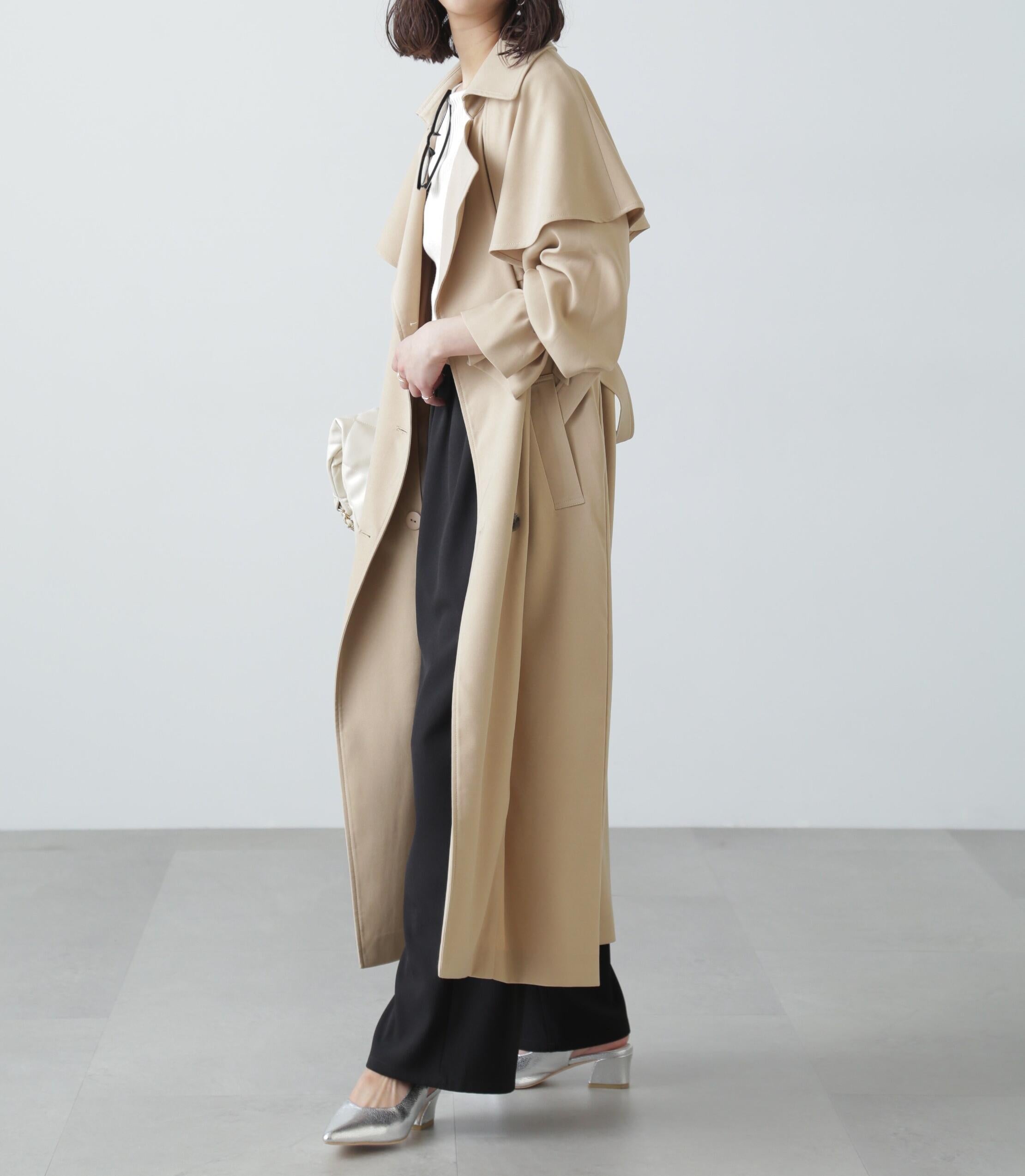 ケープ付きロングトレンチコート ベージュ