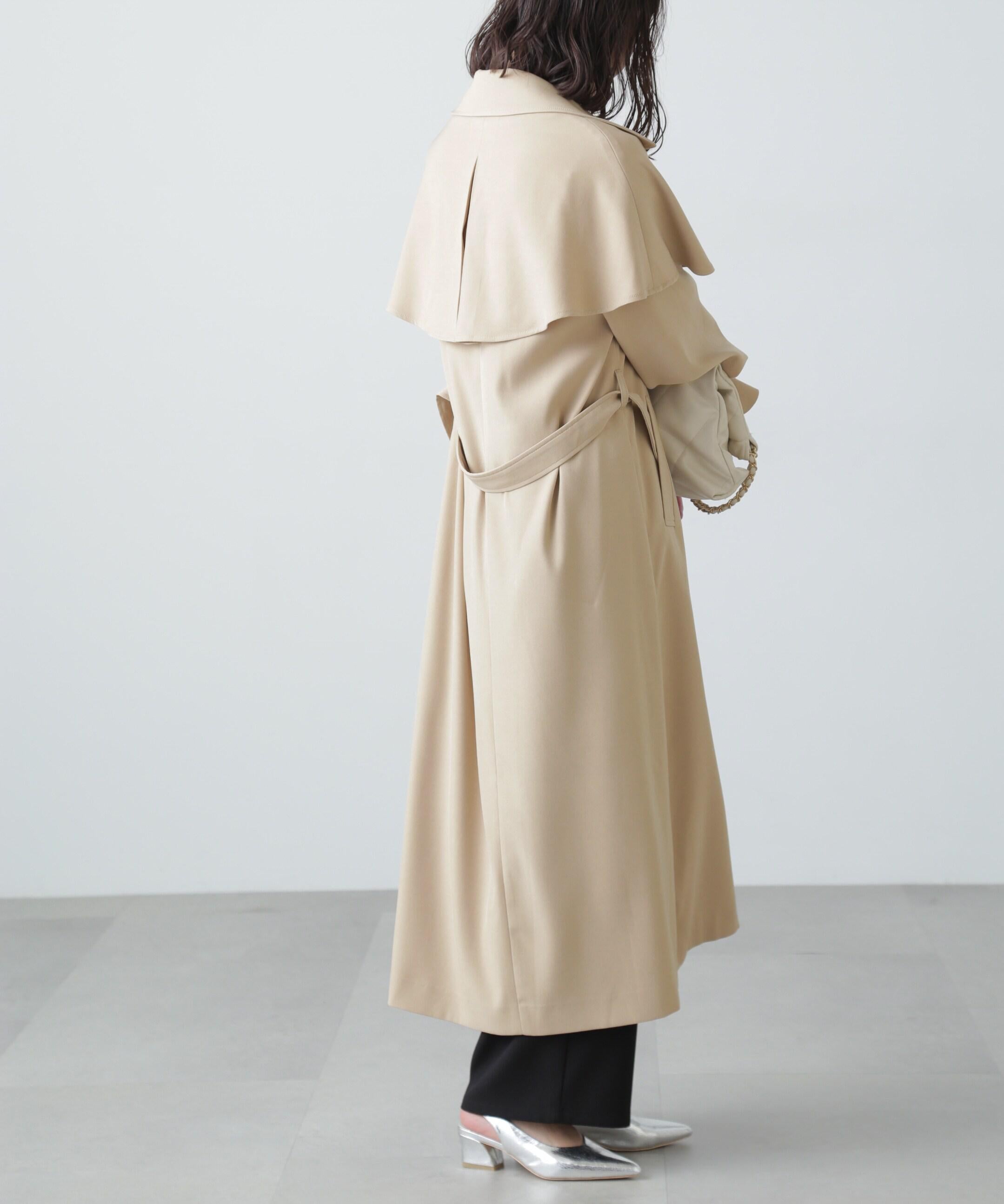 ケープ付きロングトレンチコート ベージュ