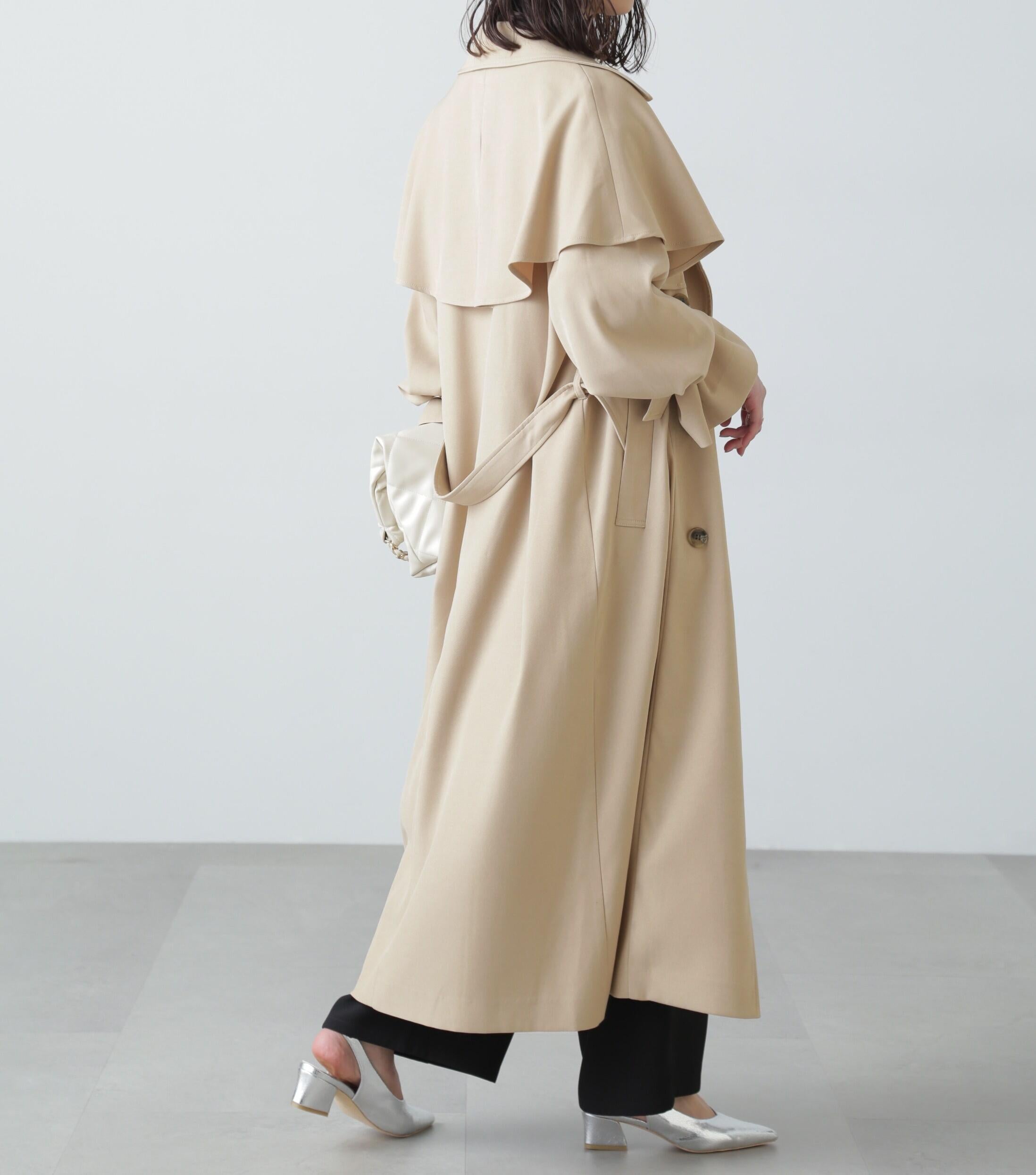 ケープ付きロングトレンチコート ベージュ