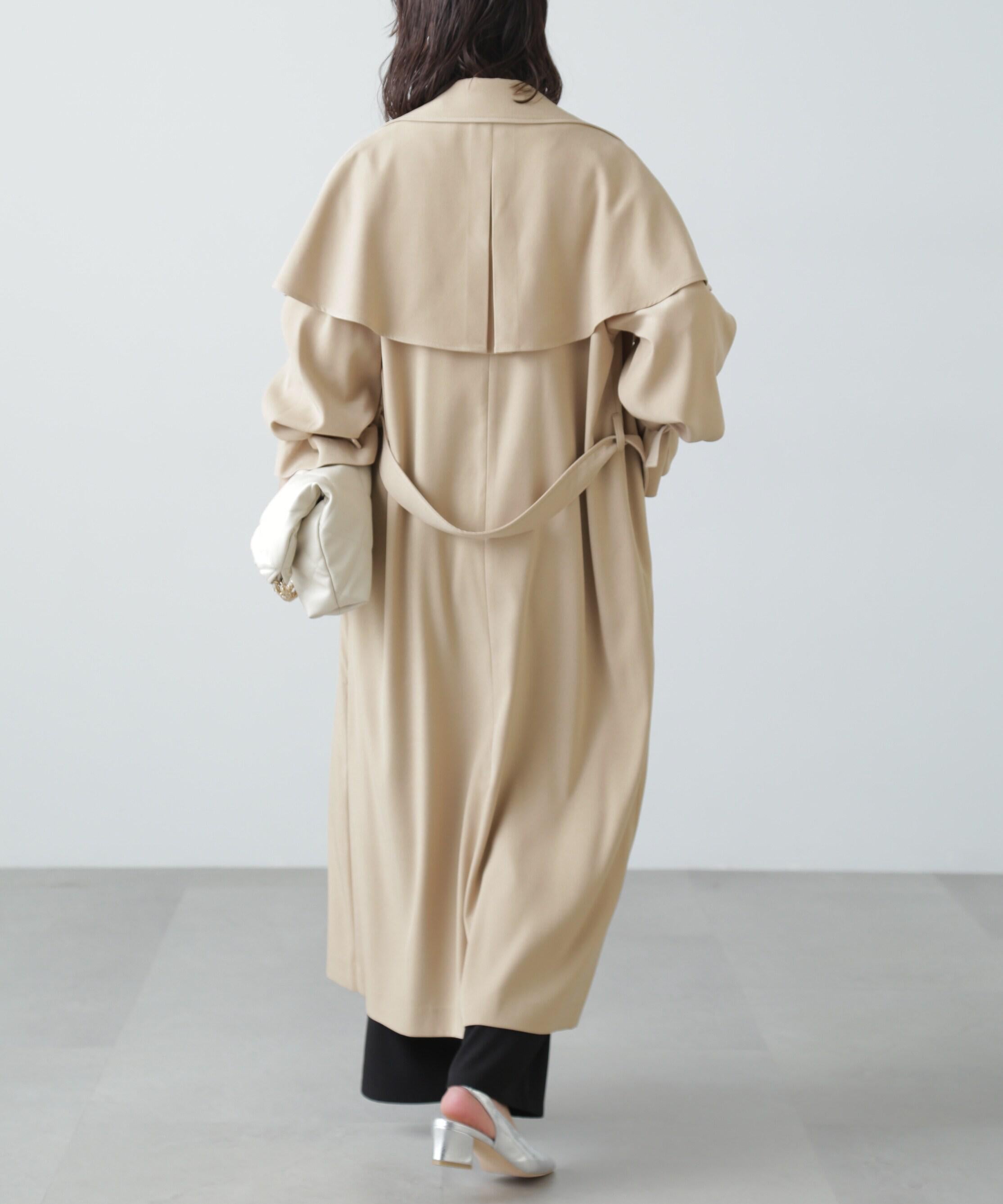 ケープ付きロングトレンチコート ベージュ