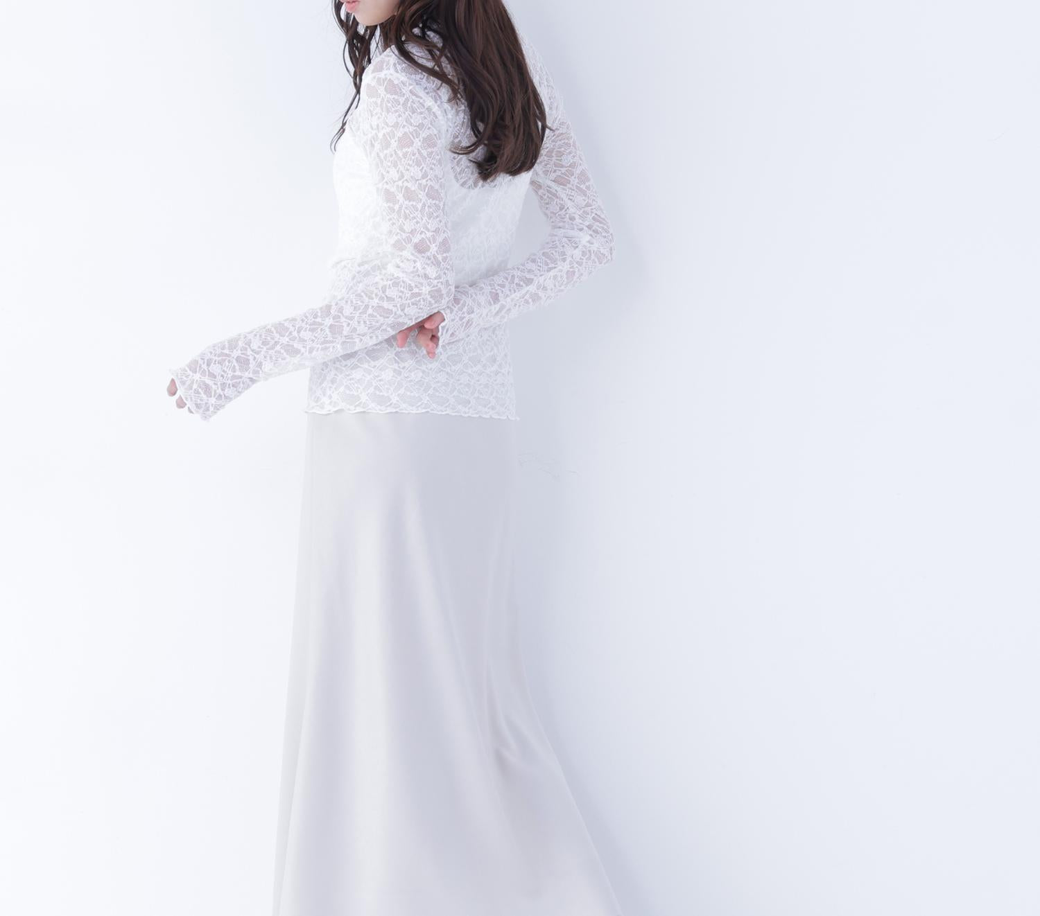 レースハイネックカットソー オフホワイト1