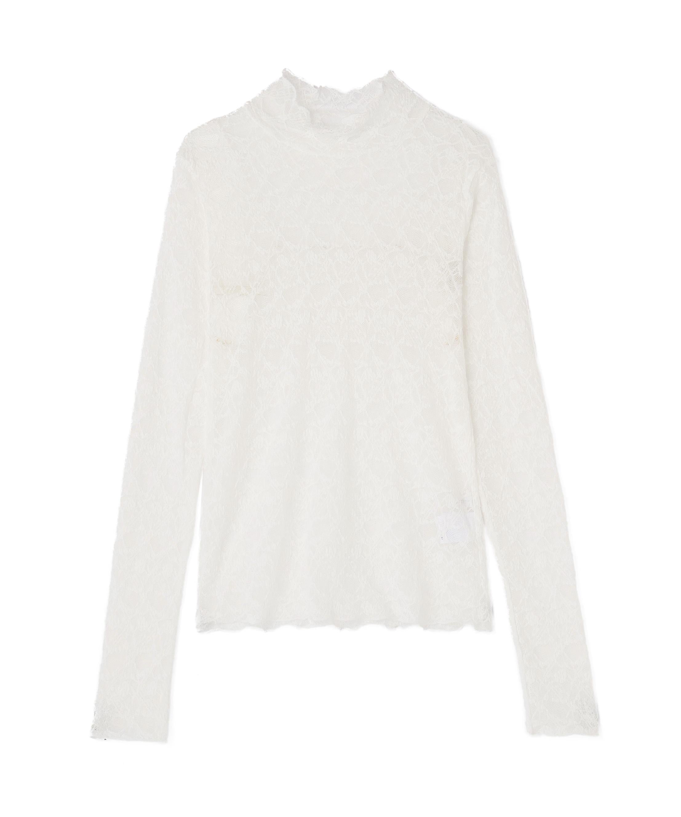 レースハイネックカットソー オフホワイト1