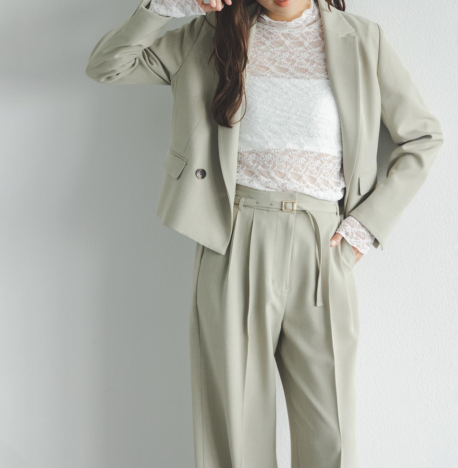 レースハイネックカットソー オフホワイト1