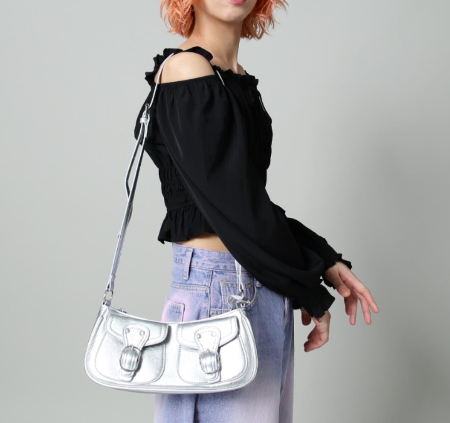 SIS/エスアイエス/サイドポケットショルダーバッグ シルバー