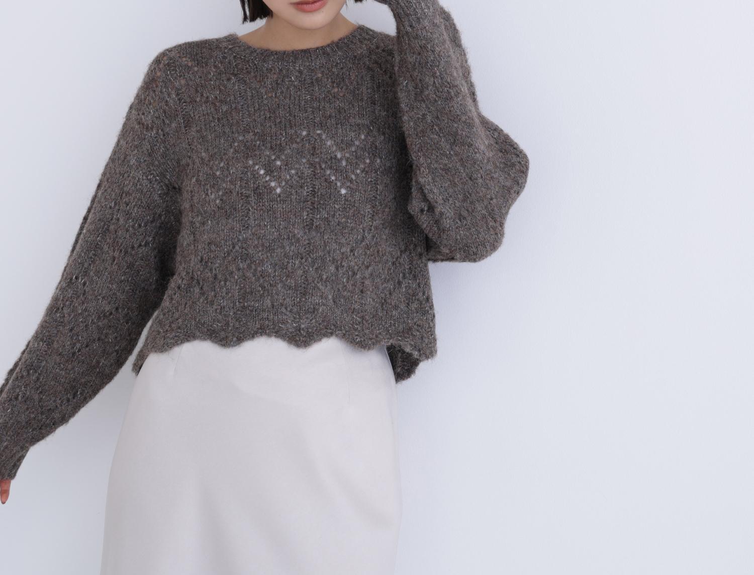 スカラップクロップドニット モカ