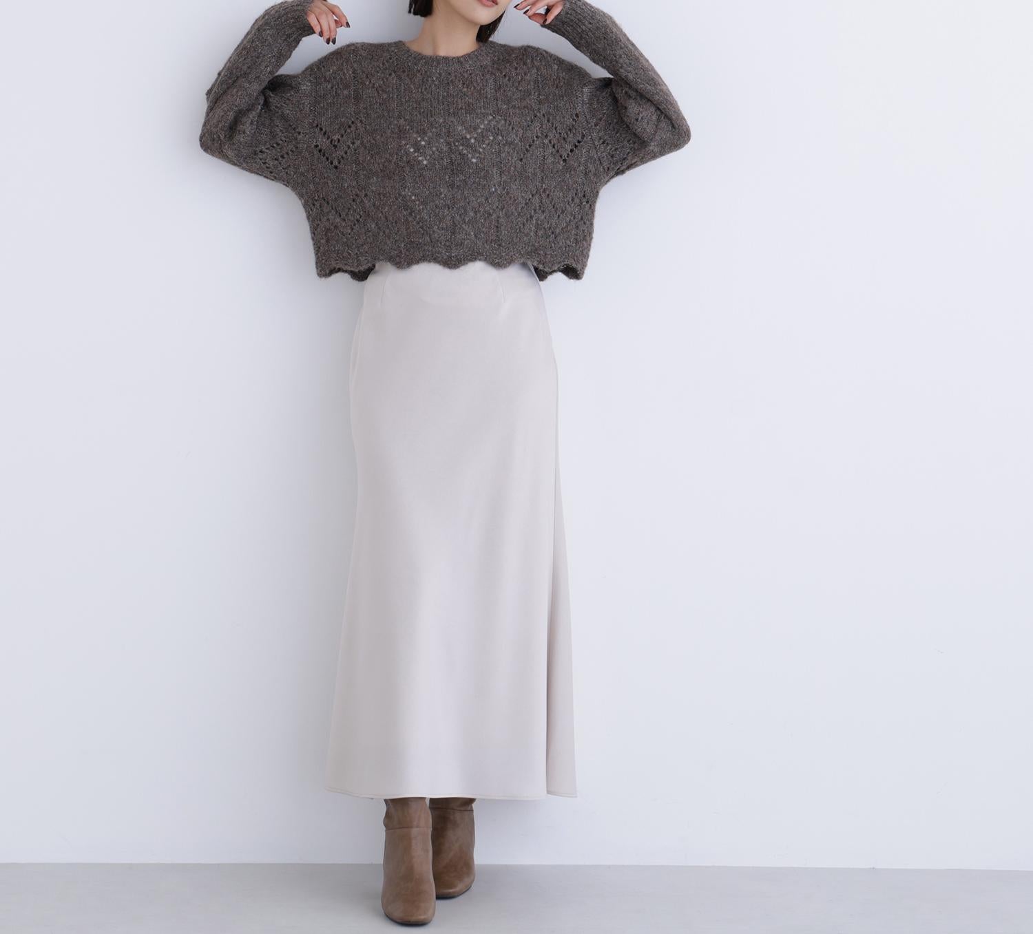 スカラップクロップドニット モカ